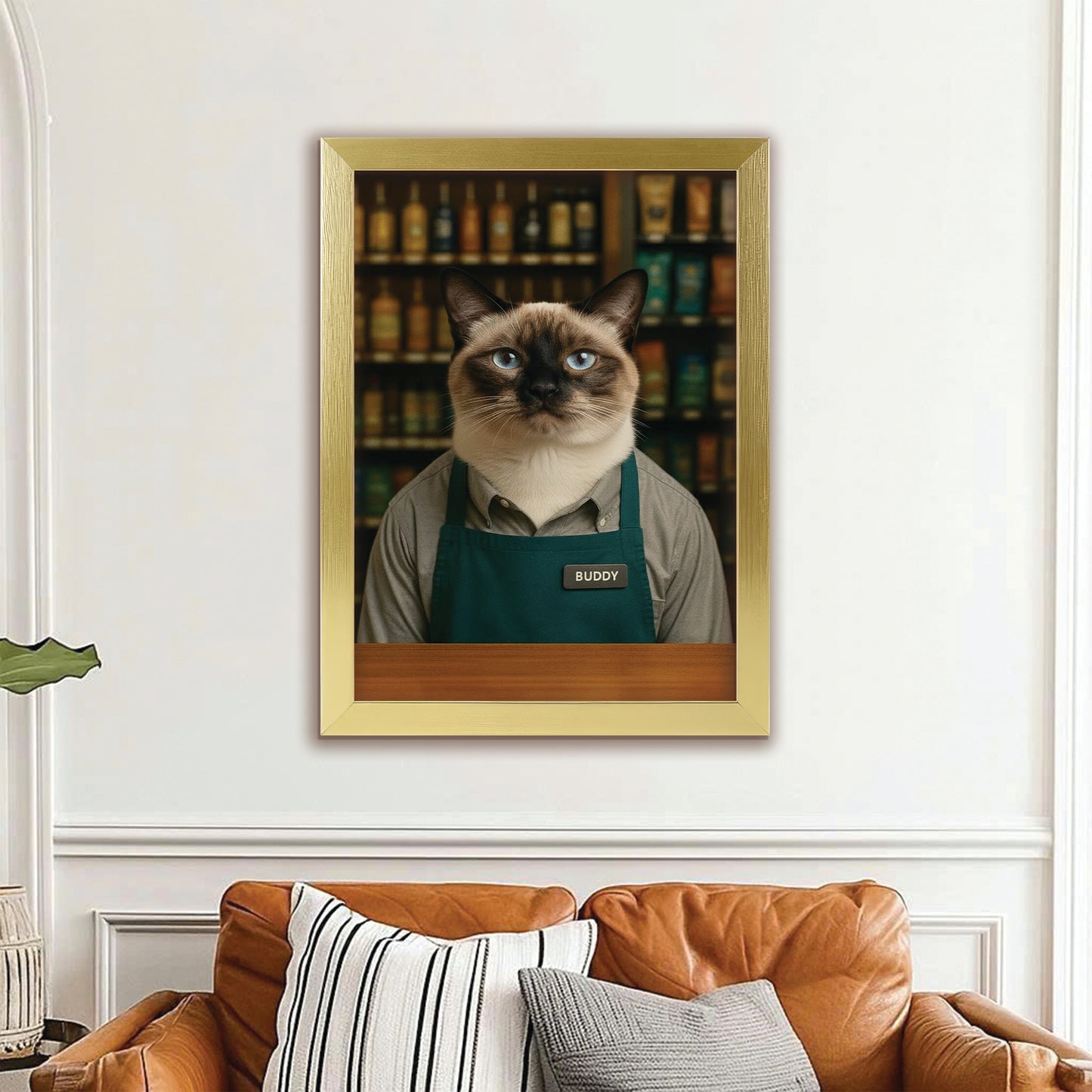 Custom Photo Shop Owner Cat Canvas Framed Wall Art Gift For Cat Lovers