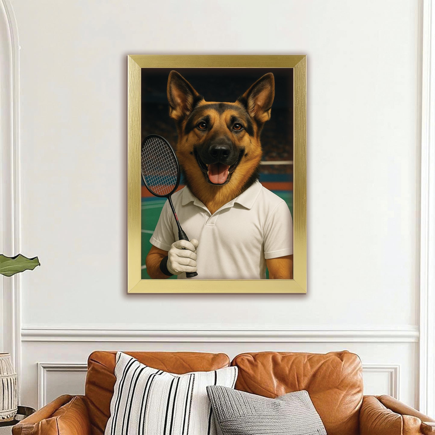 Custom Photo Badminton Dog Canvas Framed Wall Art Gift For Dog Lovers