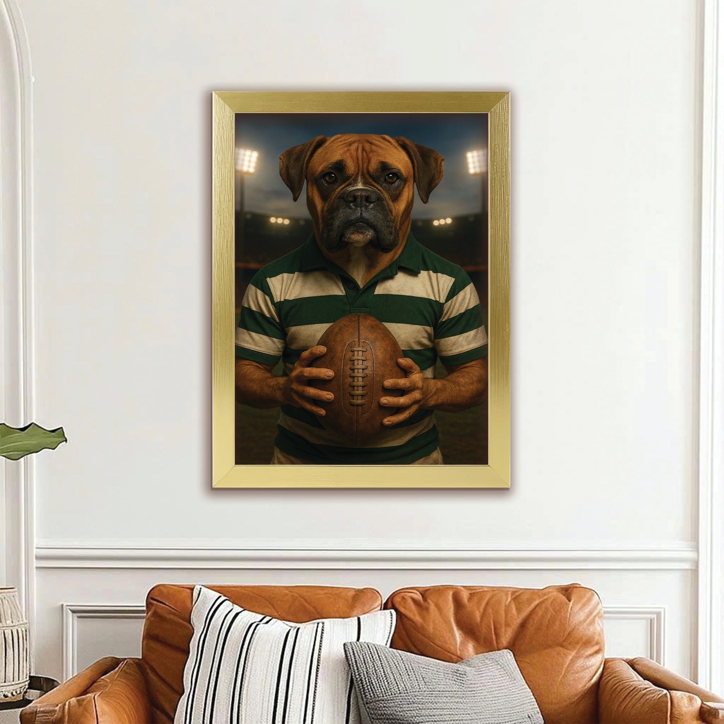 Custom Photo Rugby Player Dog Canvas Framed Wall Art Gift For Dog Lover