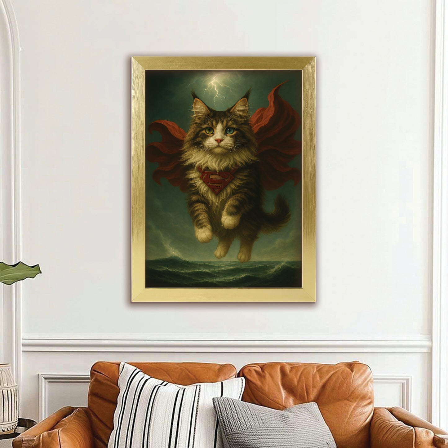 Custom Photo Cat Hero Canvas Framed Wall Art