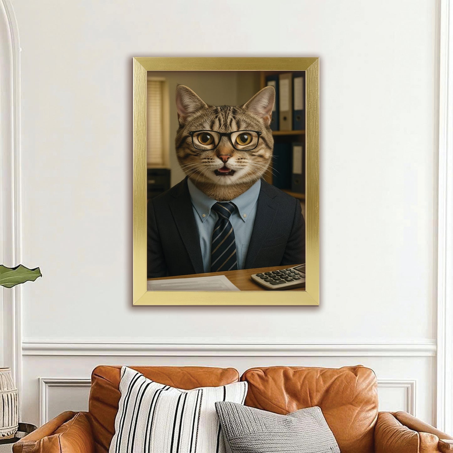 Custom Photo Accountant Cat Canvas Framed Wall Art Gift For Cat Lovers