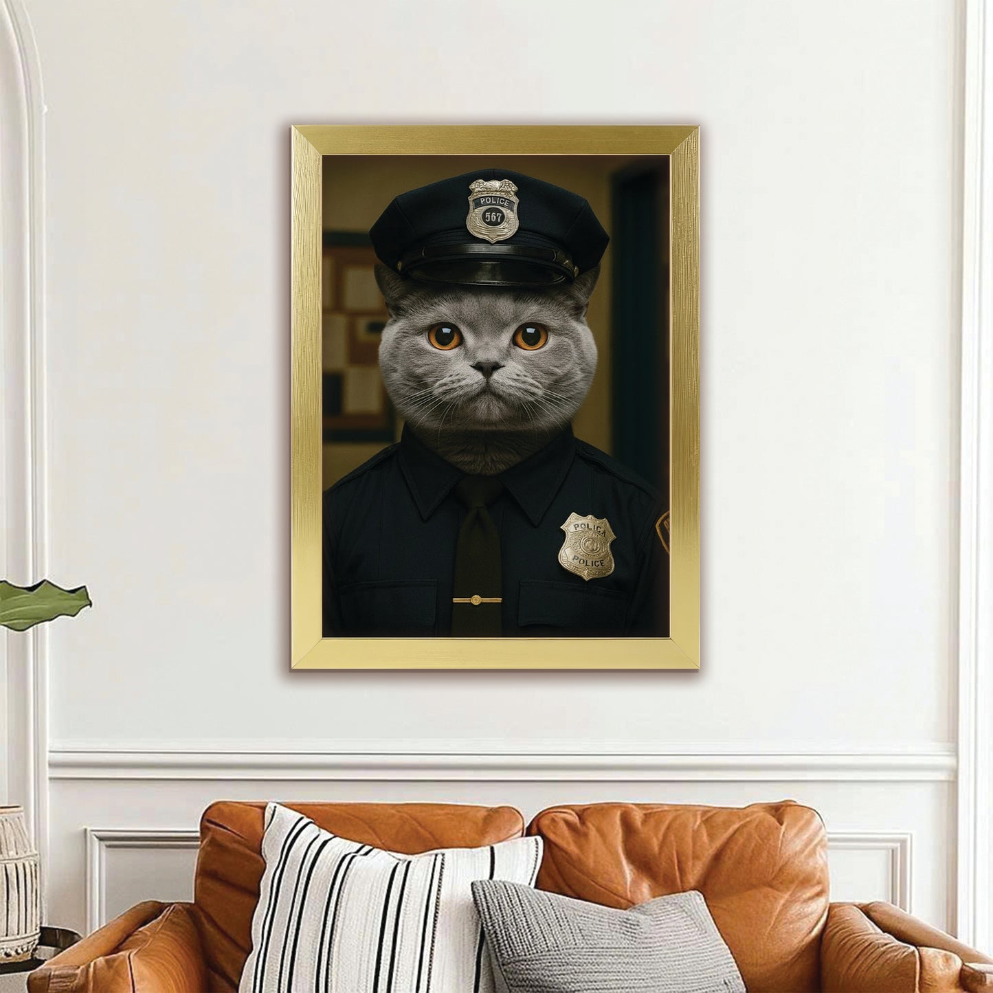 Custom Photo Police Cat Canvas Framed Wall Art Gift For Cat Lovers