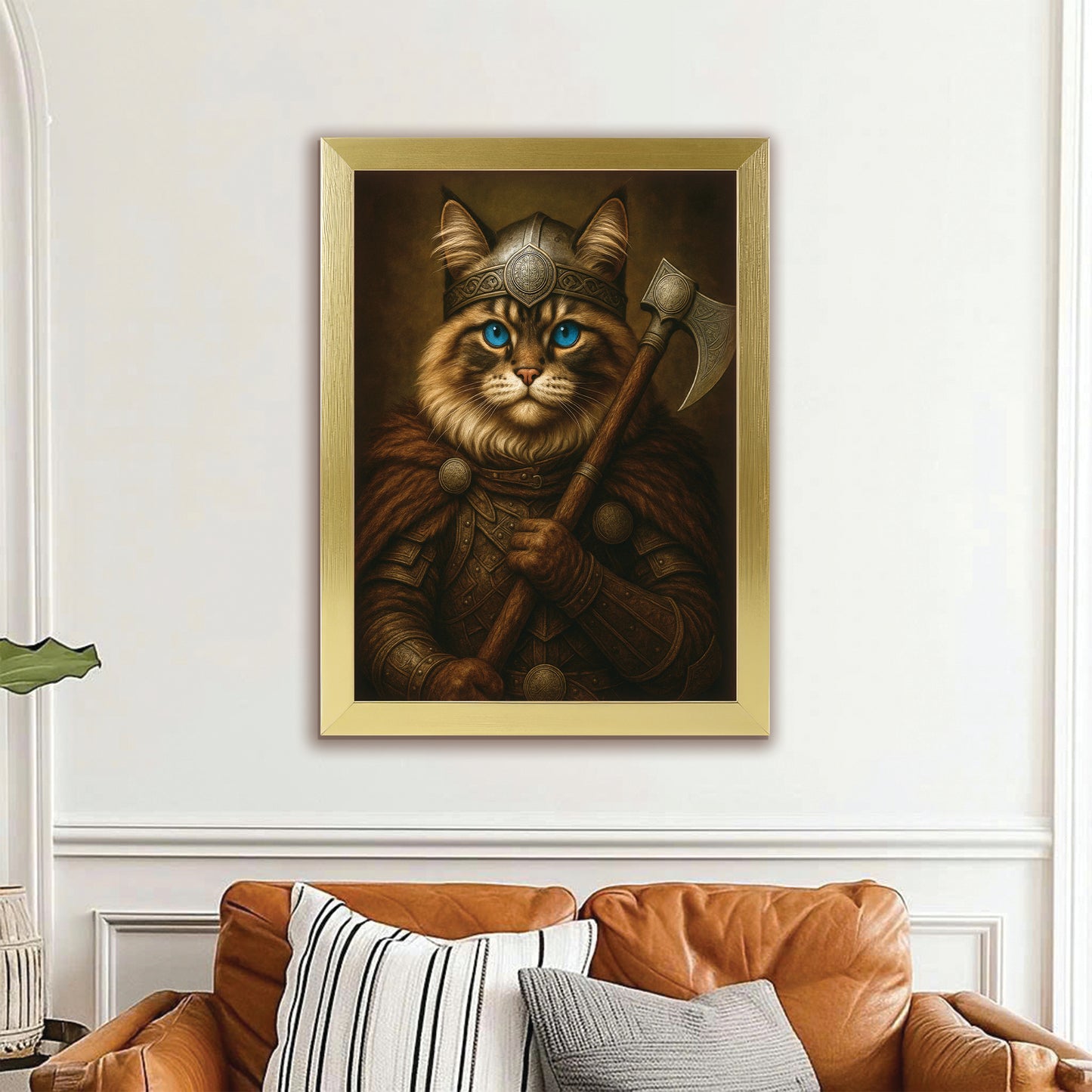 Custom Cat Photo Viking Warrior Canvas Framed Wall Art _ Gift For Cat
