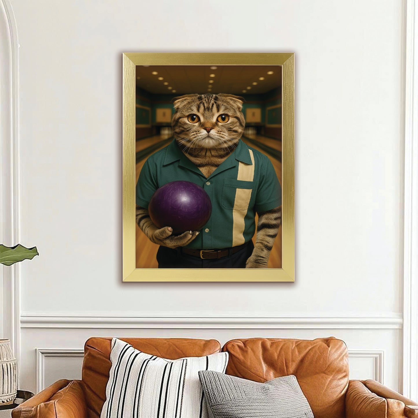 Custom Photo Bowling Cat Canvas Framed Wall Art Gift For Cat Lovers
