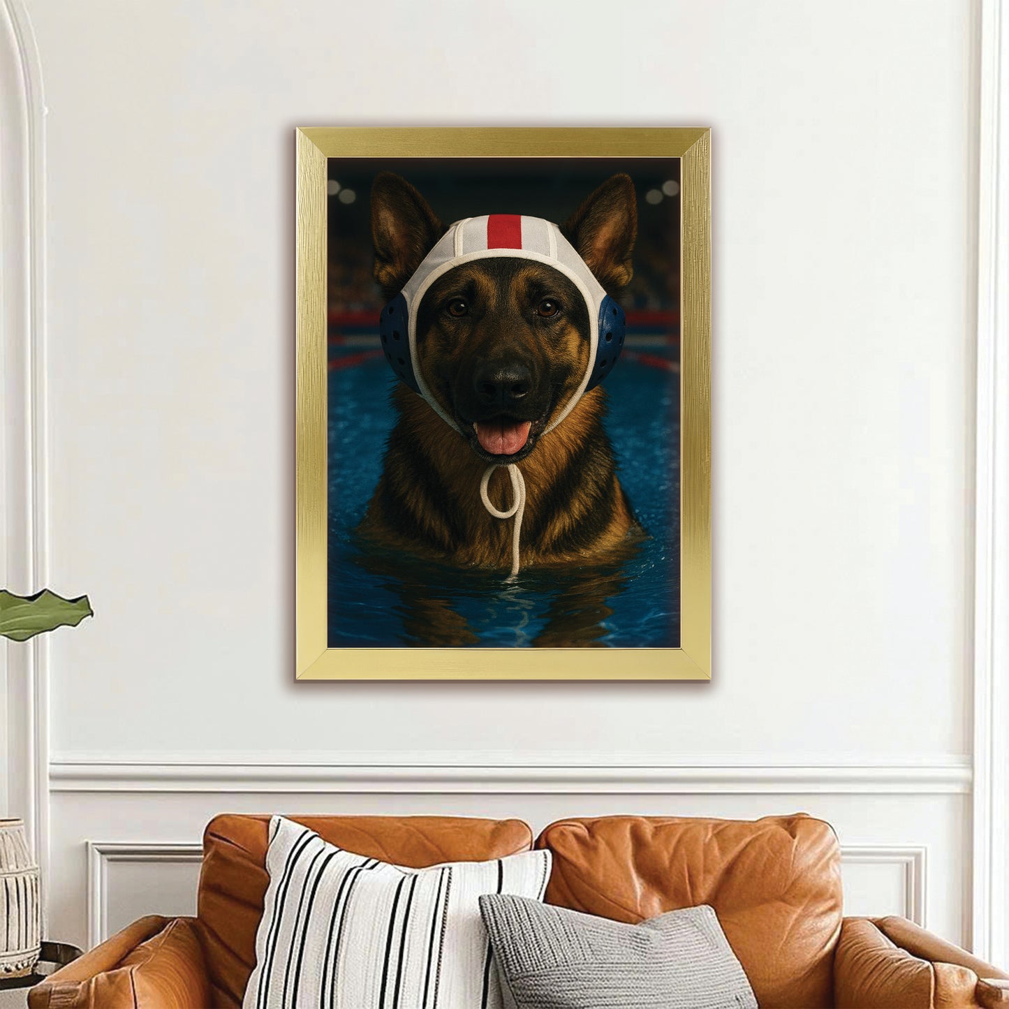 Custom Photo Swimmer Dog Canvas Framed Wall Art Gift For Dog Lovers