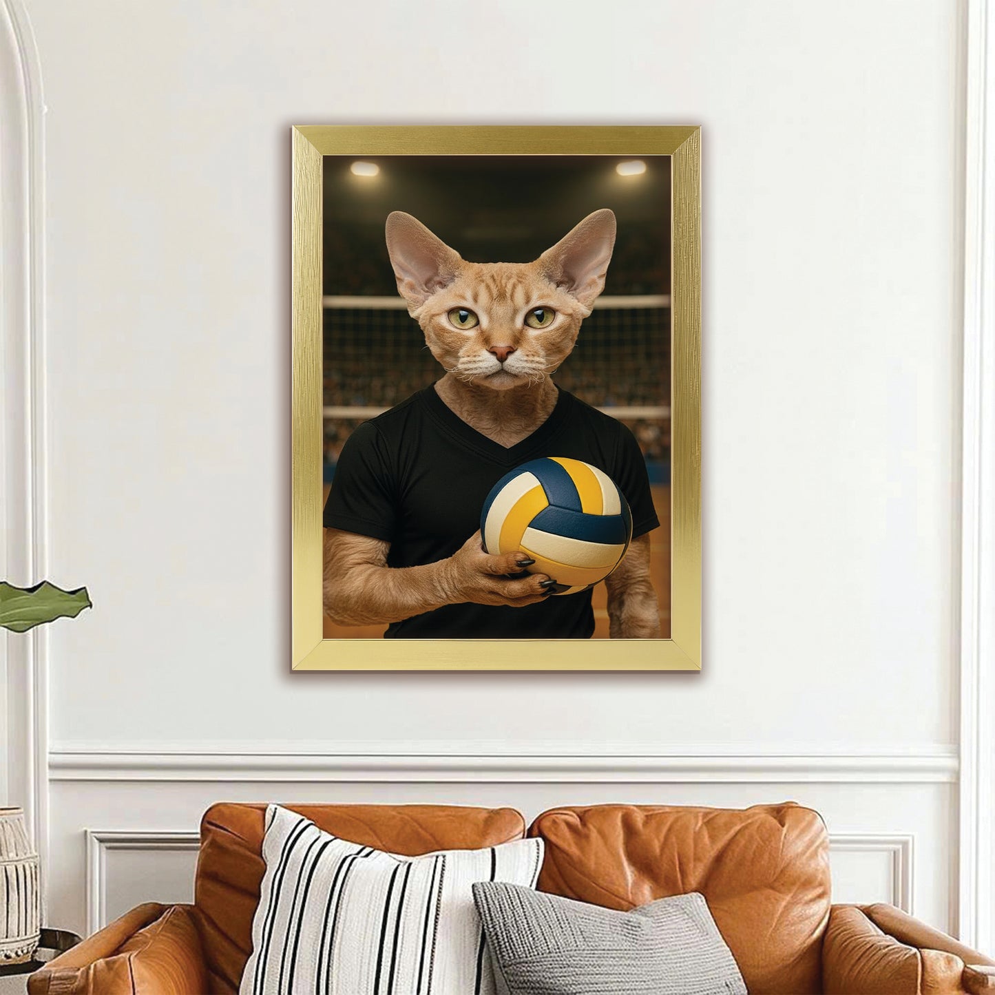 Custom Photo Volleyball Player Cat Canvas Framed Wall Art Gift For Cat Lovers