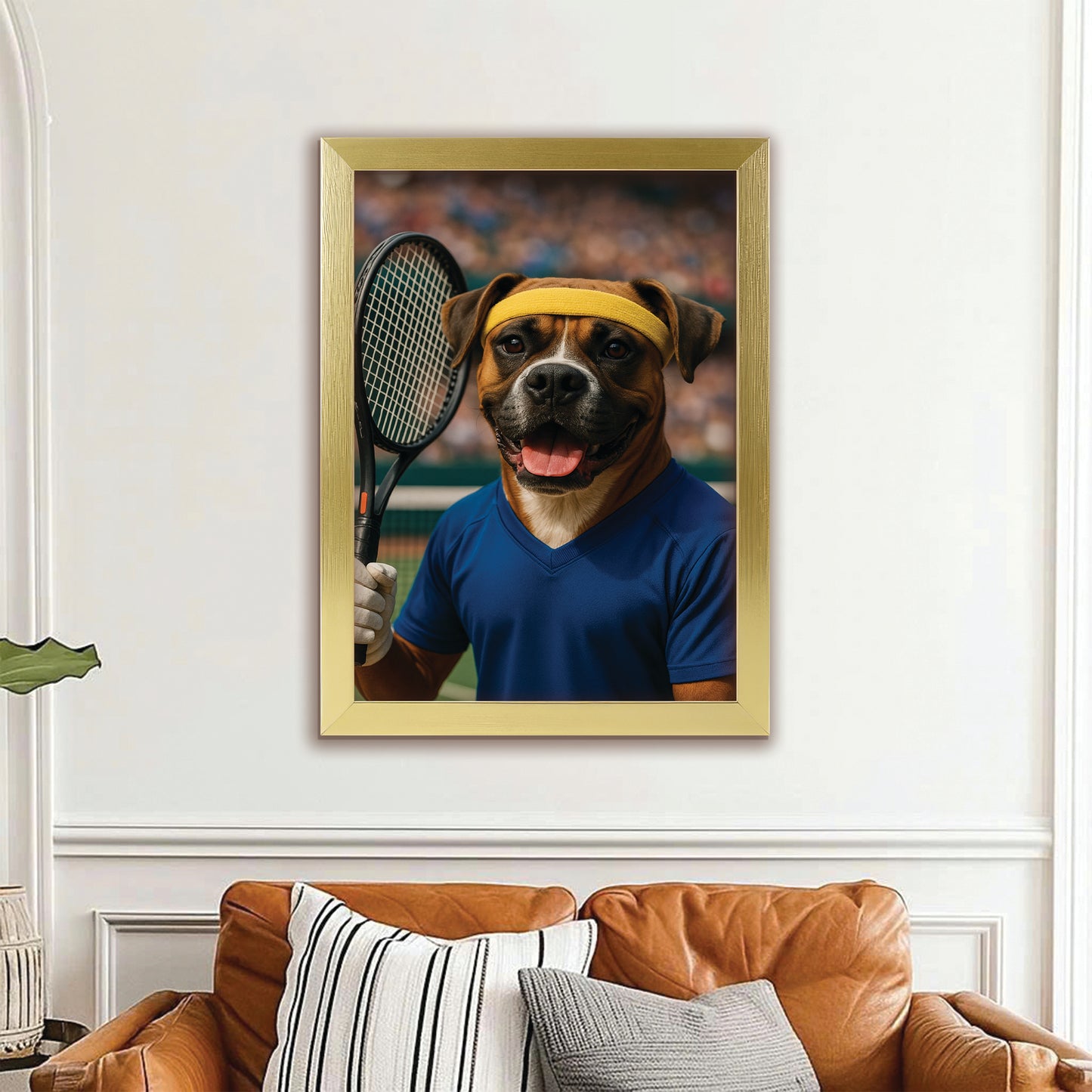Custom Photo Tennis Player Dog Canvas Framed Wall Art Gift For Dog Lovers