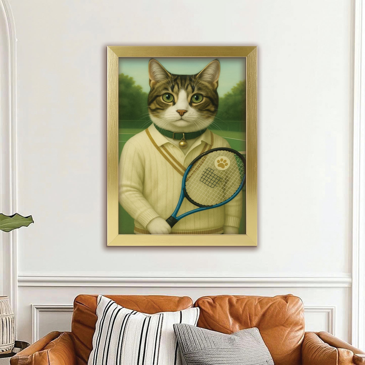Custom Photo Tennis Player Cat Canvas Framed Wall Art