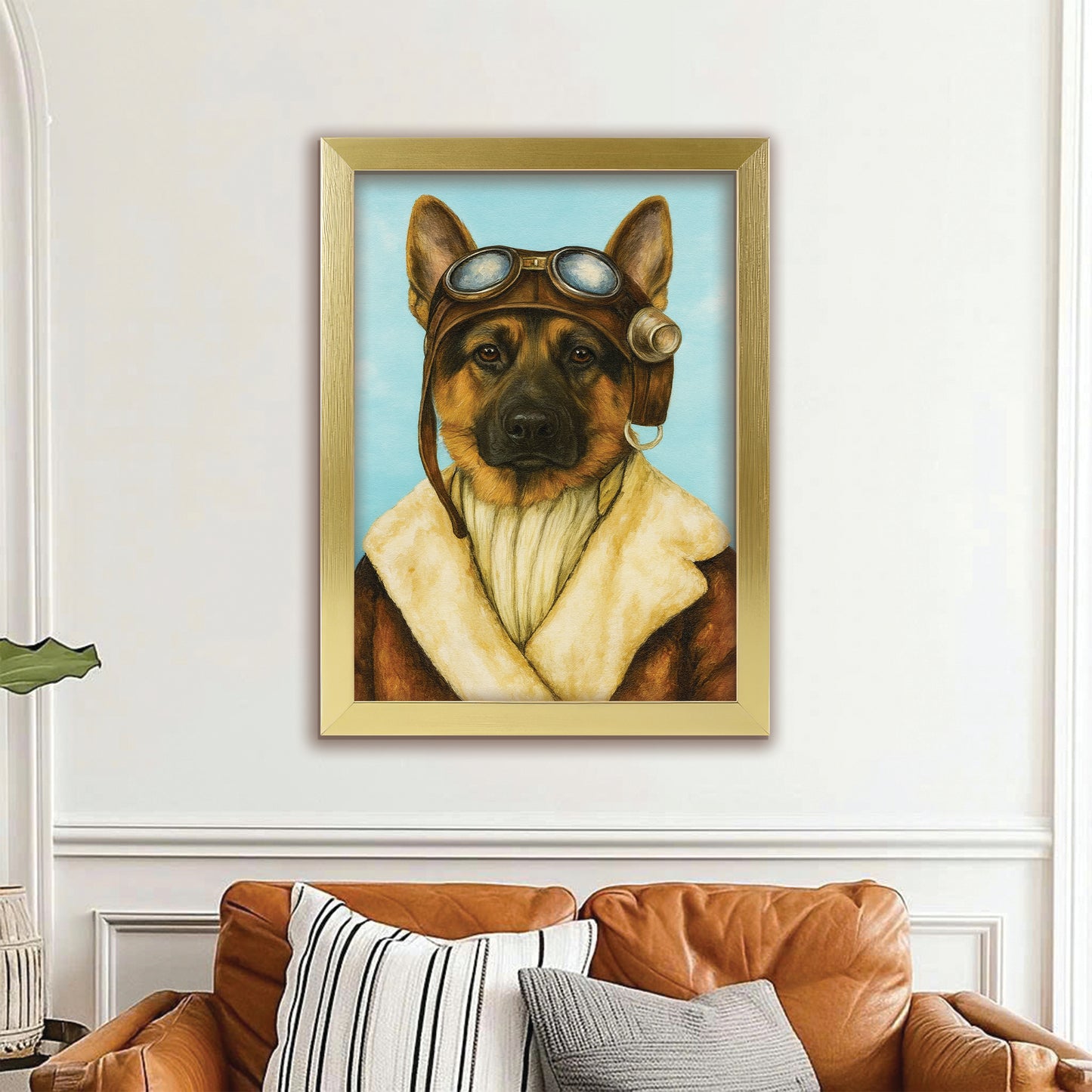 Custom Photo Portrait Pilot Canvas Framed Wall Art Gift For Dog Lovers