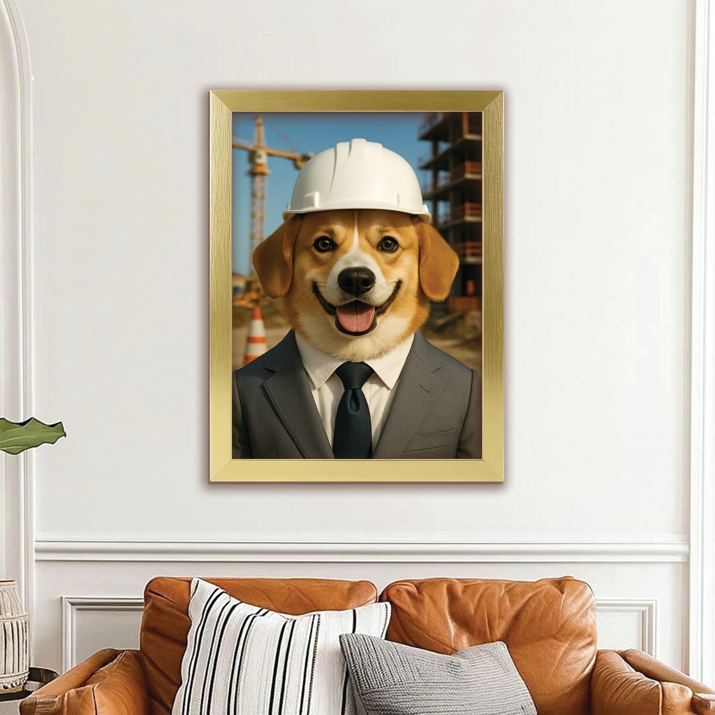 Custom Photo Engineer Construction Dog Canvas Framed Wall Art Gift For Dog Lovers