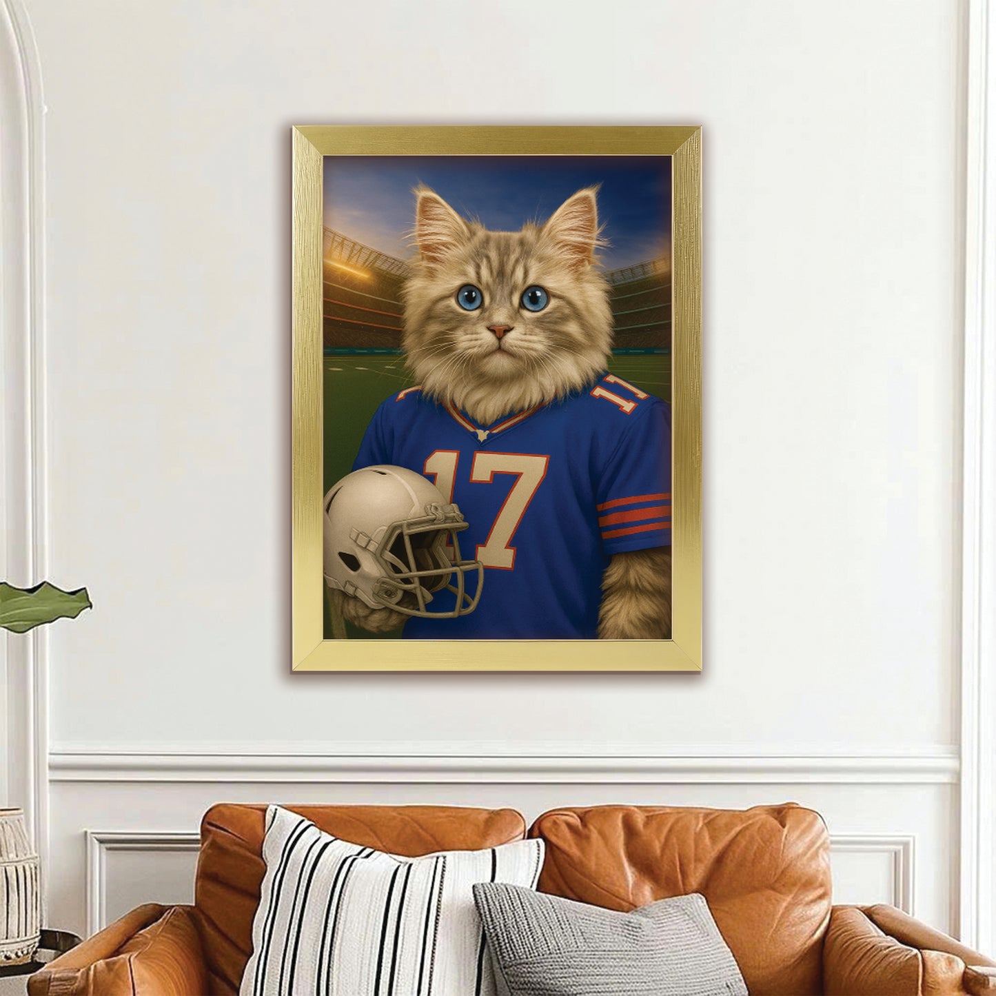 Custom Cat Photo Football Style Canvas Framed Wall Art _ Gift For Cat Lovers