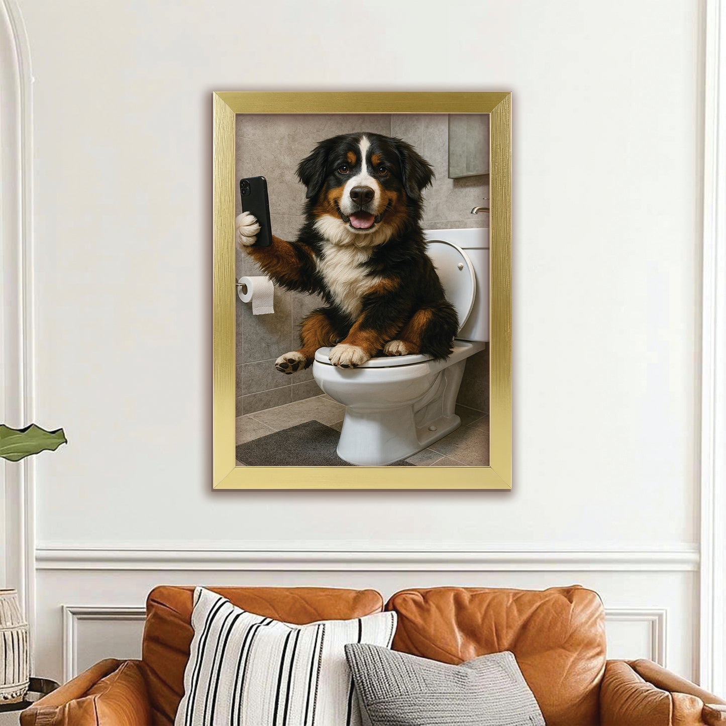 Custom Photo Dog Sefie Bathroom Canvas Framed Wall Art Gift For Dog Lover