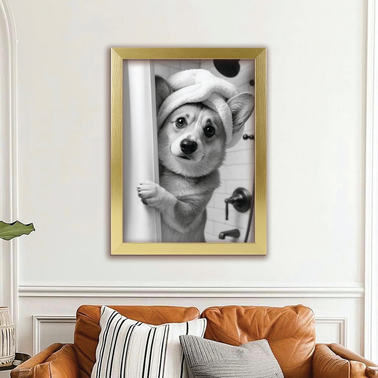 Custom Photo Dog Bathroom Canvas Framed Wall Art Gift For Dog Lovers