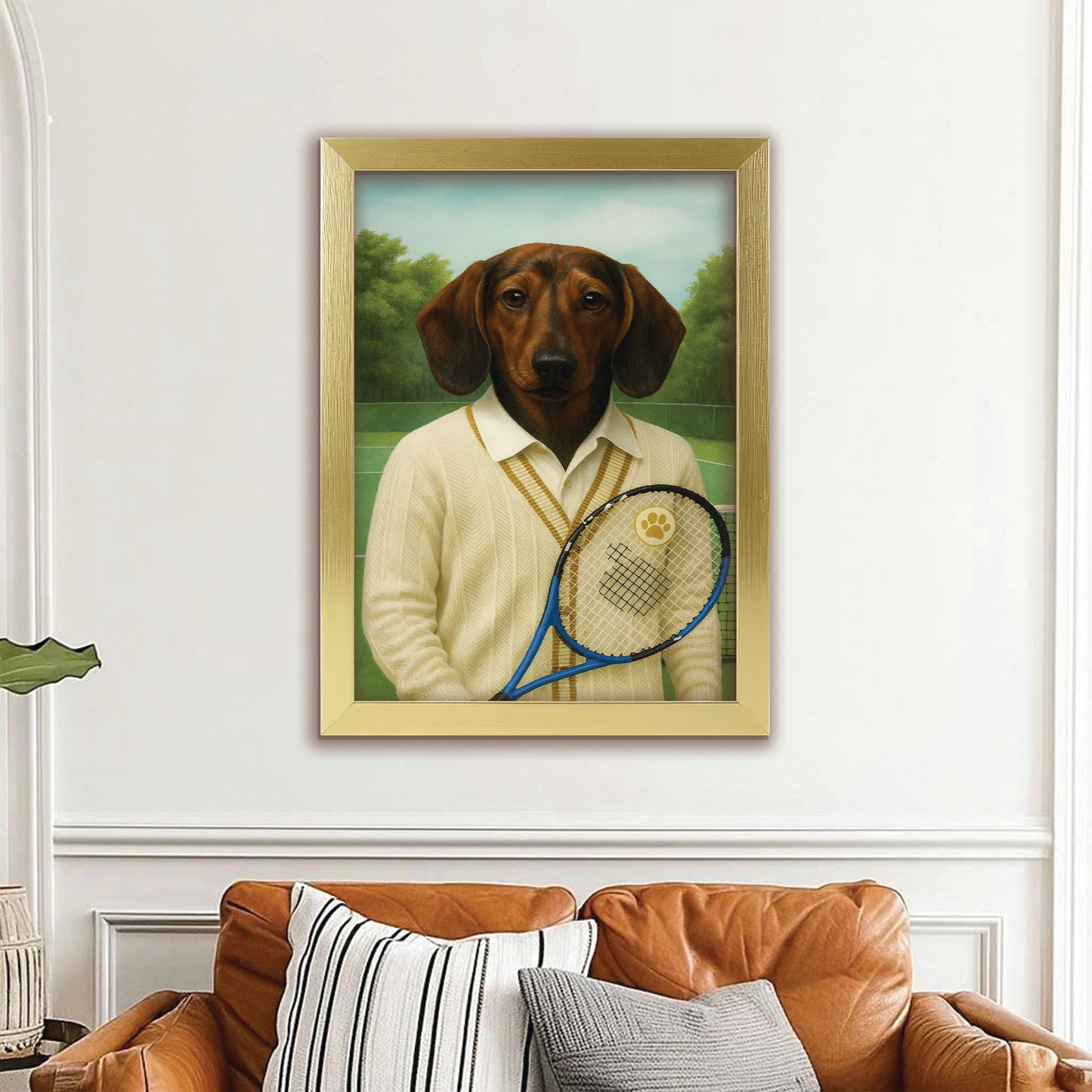 Custom Photo Tennis Player Dog Canvas Framed Wall Art
