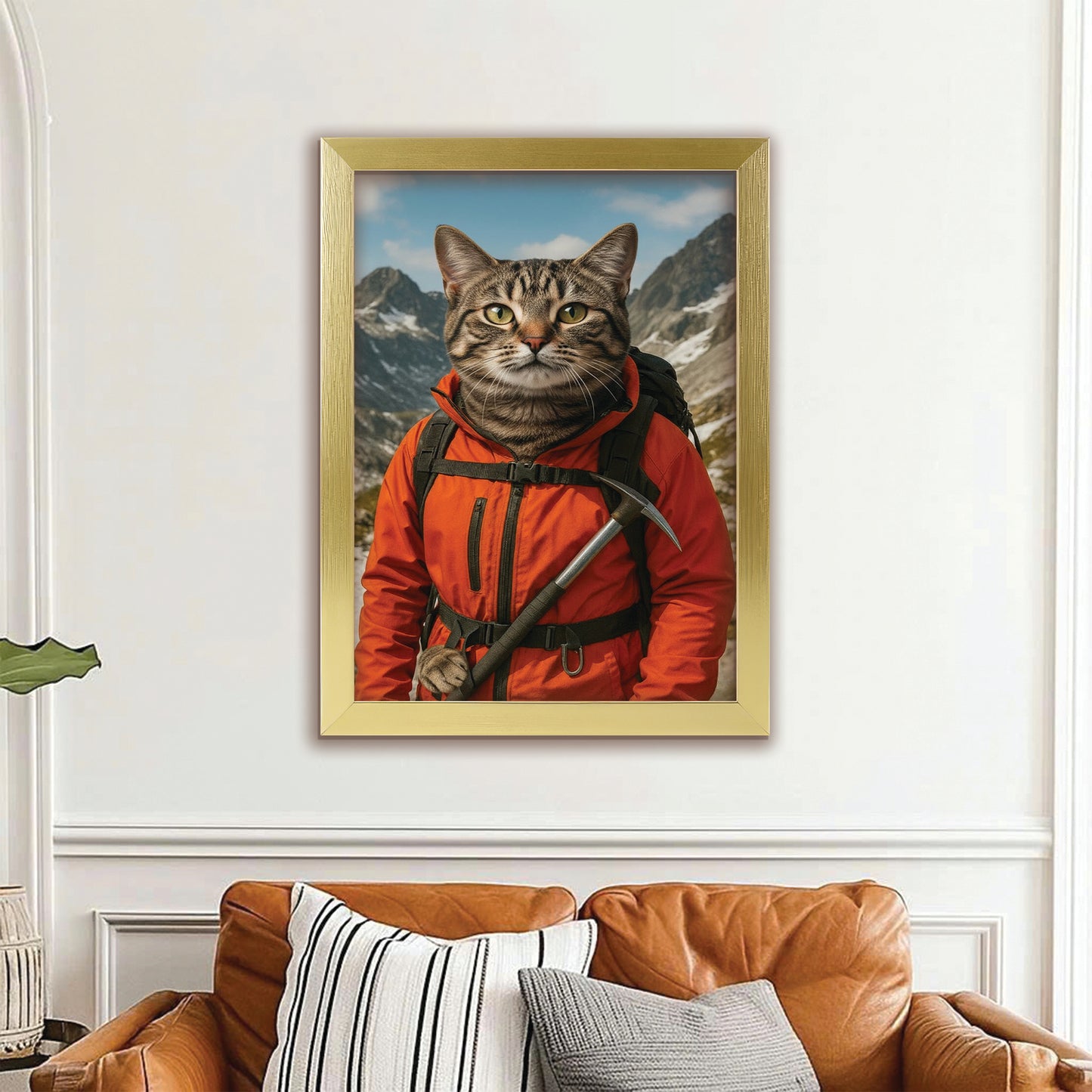 Custom Photo Mountaineer Climbing Cat Canvas Framed Wall Art Gift For Cat Lovers