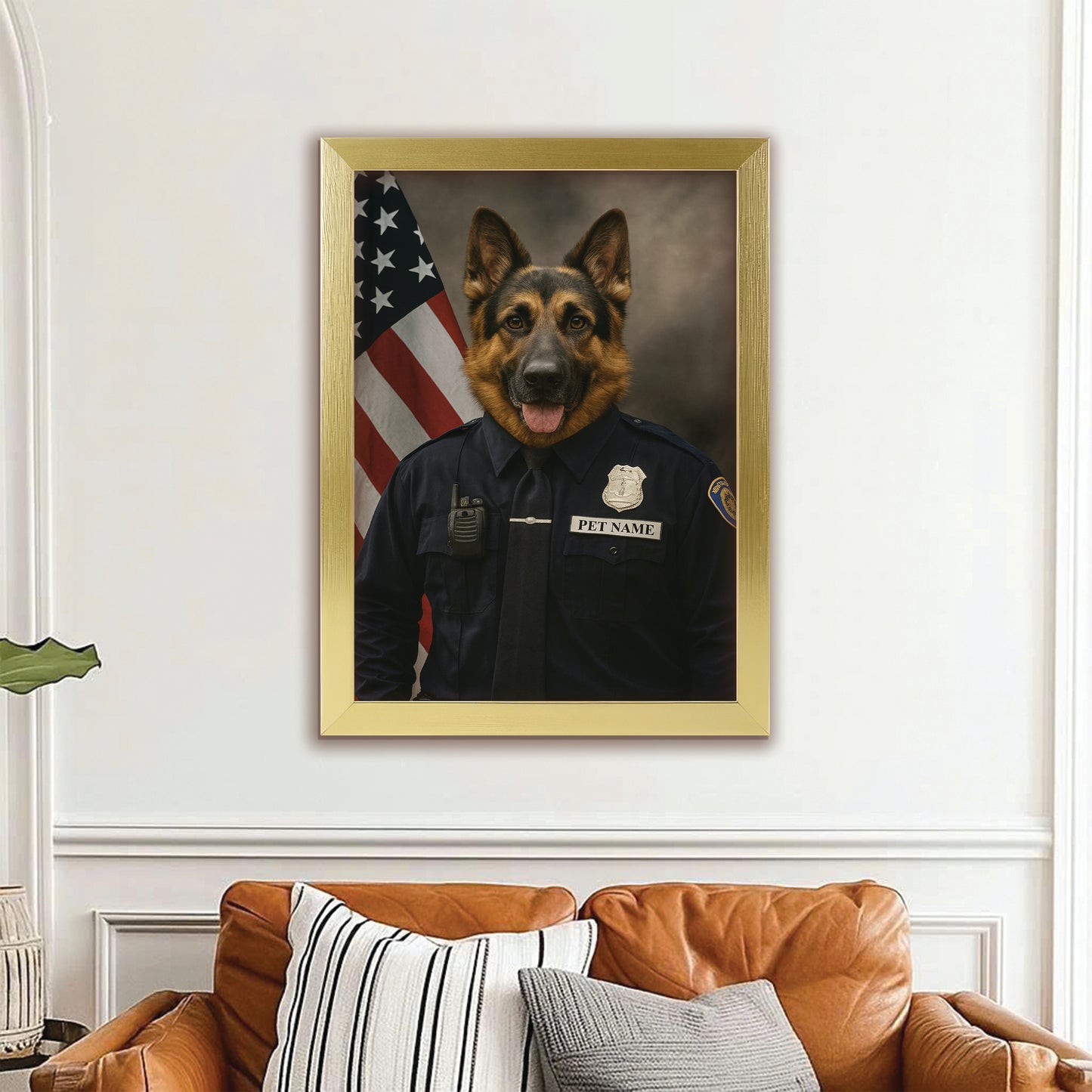 Custom Dog Photo Policeman Canvas Framed Wall Art Framed Wall Art _ Gift For Dog Lovers