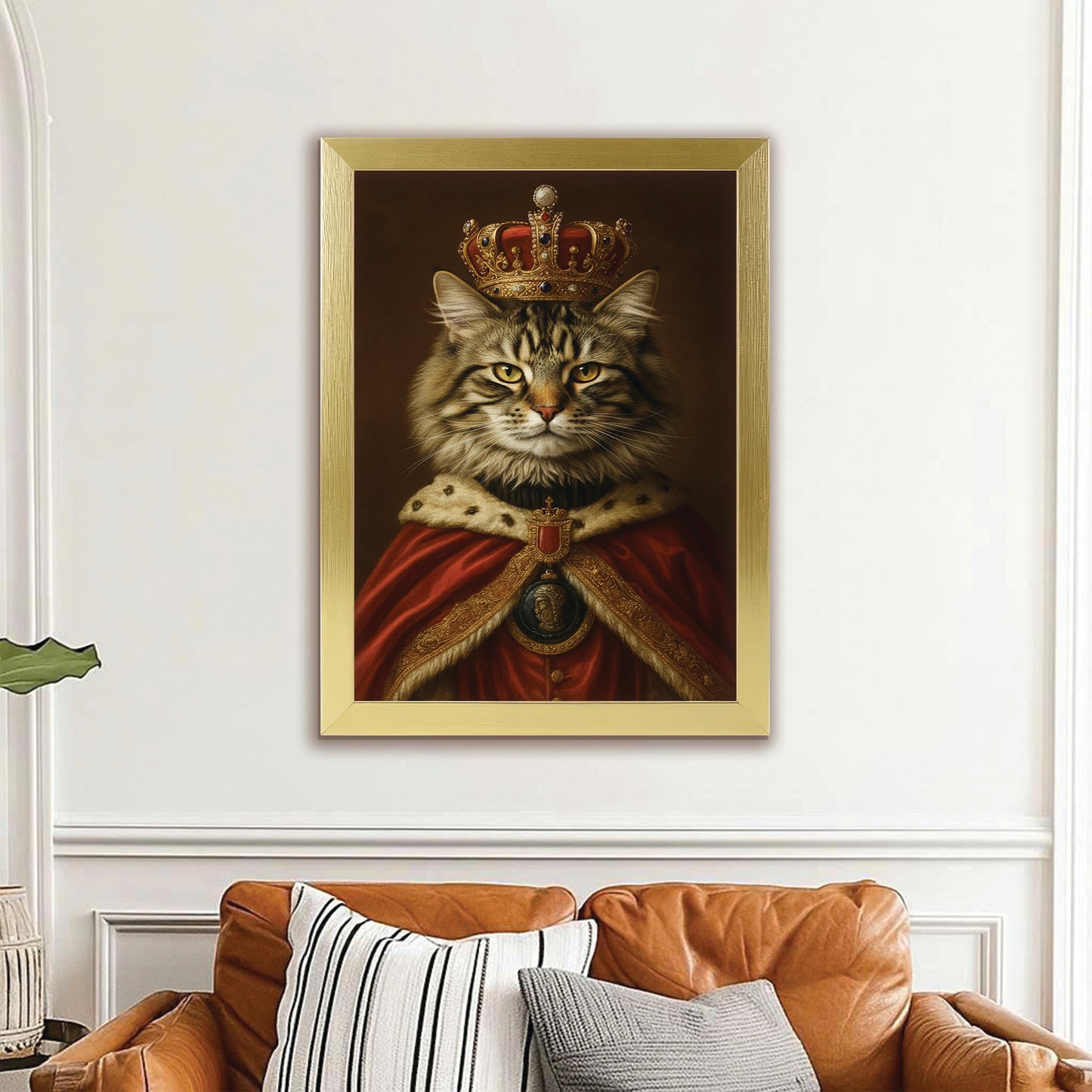 Custom Photo Royal Cat With Crown Canvas Framed Wall Art Gift For Cat Lovers