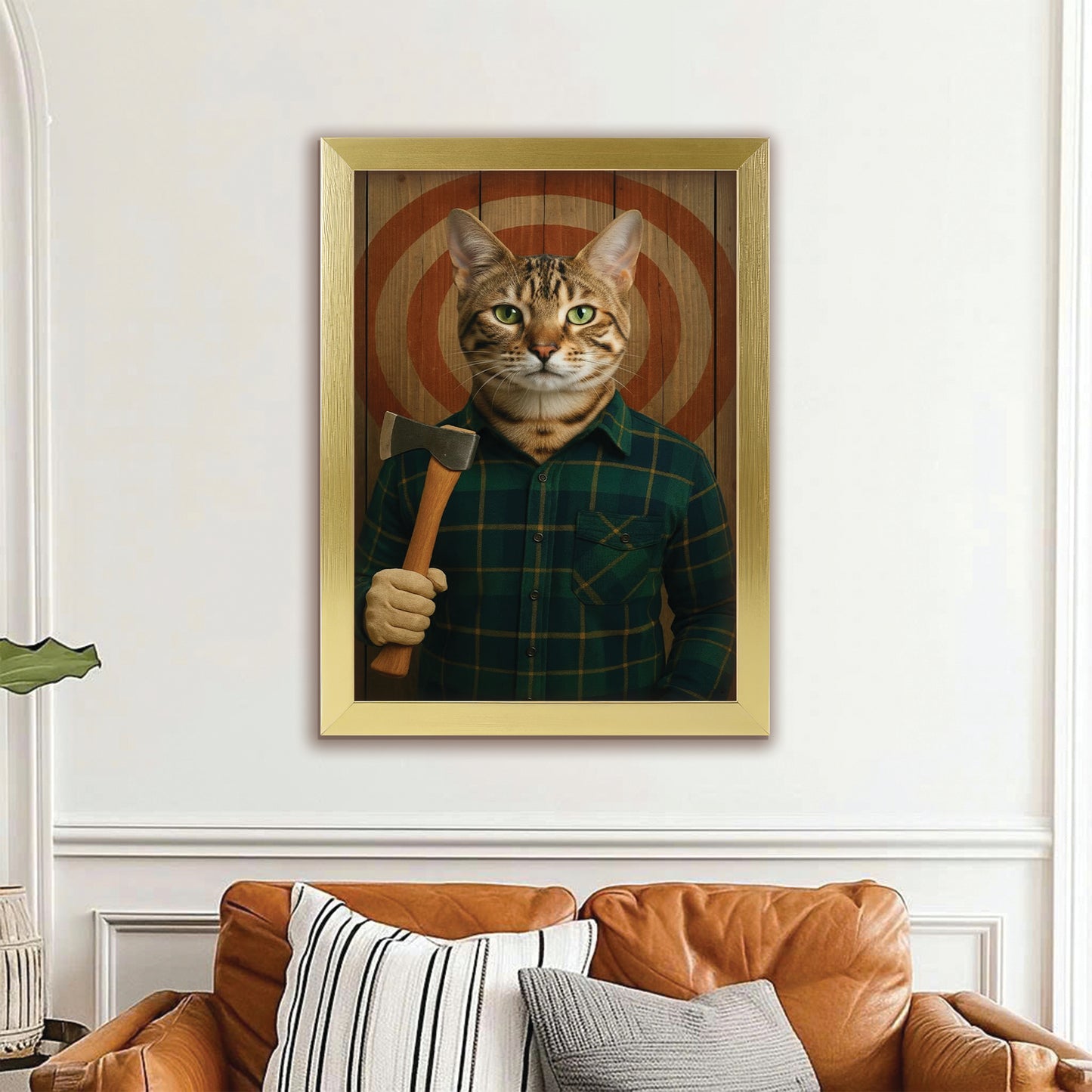 Custom Photo Axe Throw Cat Canvas Framed Wall Art Gift For Cat Lovers