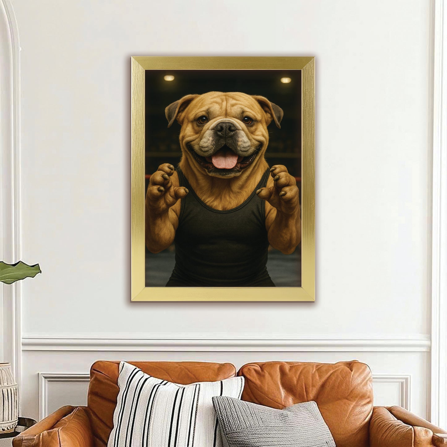 Custom Photo Wrestler Fighter Dog Canvas Framed Wall Art Gift For Dog Lovers