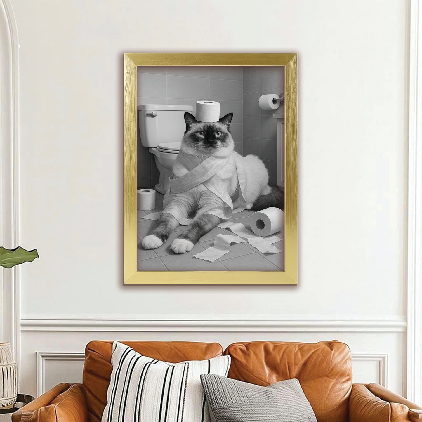 Custom Photo Cat Bathroom Style 16 Canvas Framed Wall Art Gift For Cat Lovers