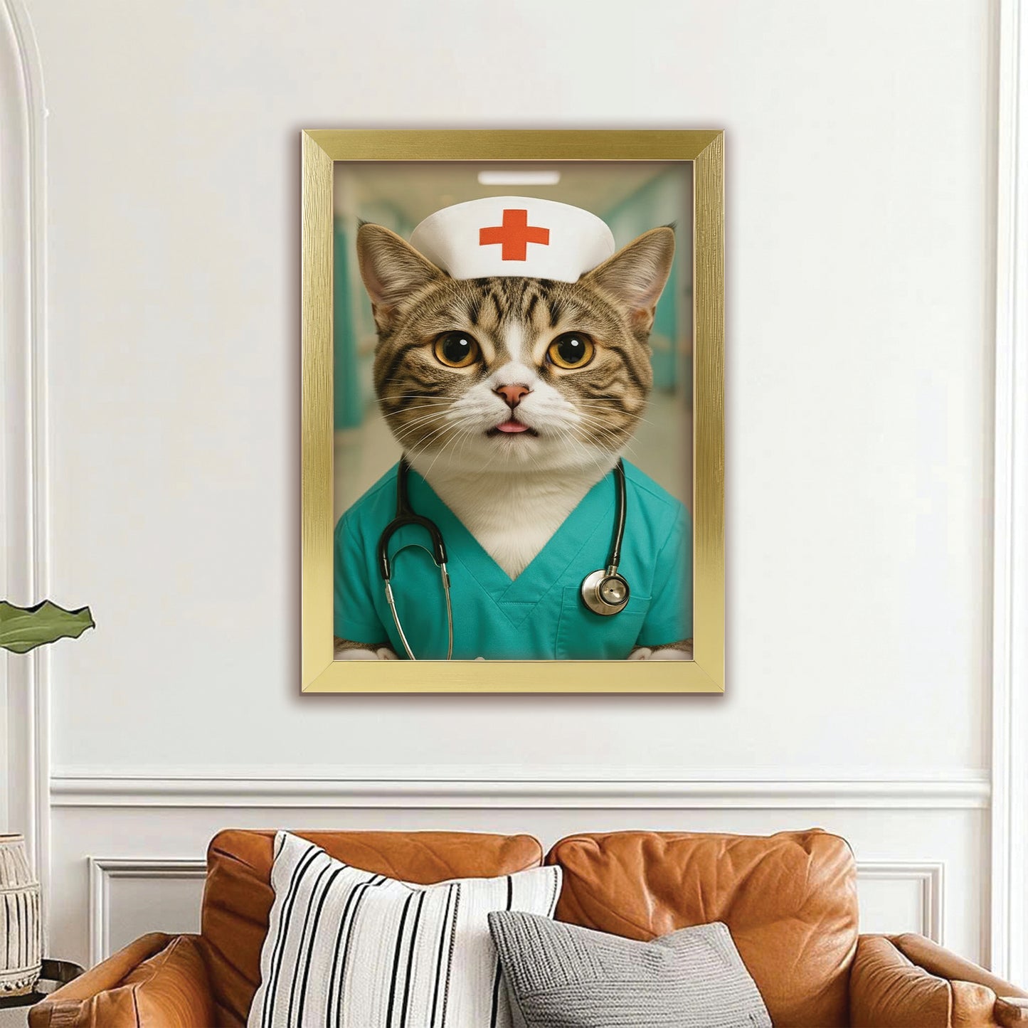 Custom Photo Nurse Cat Canvas Framed Wall Art Gift For Cat Lovers