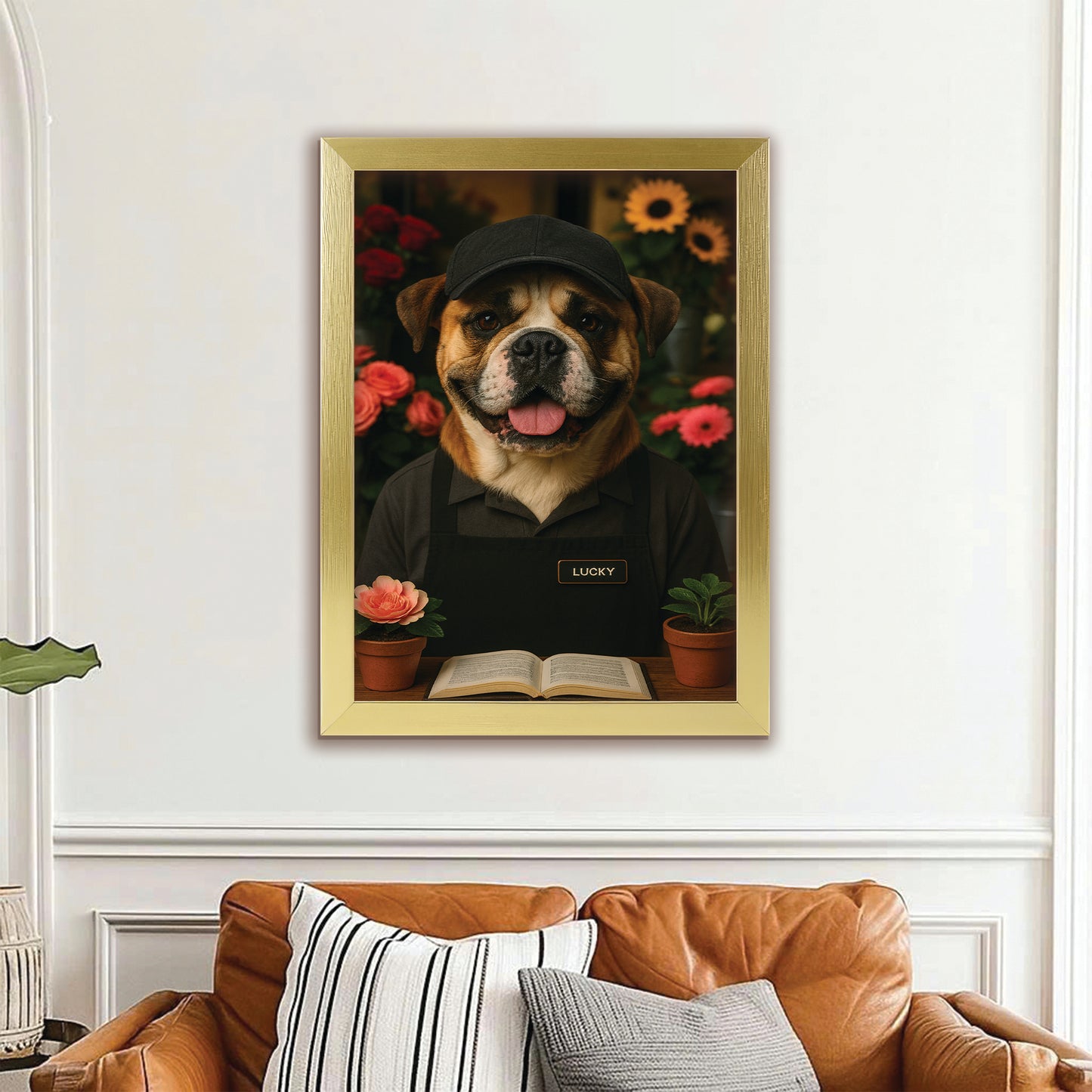 Custom Photo Flower Shop Florist Dog Canvas Framed Wall Art Gift For Dog Lovers