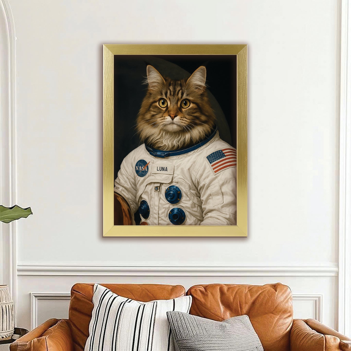 Custom Photo Cat Astronaut Canvas Framed Wall Art _ Gift For Cat Lovers