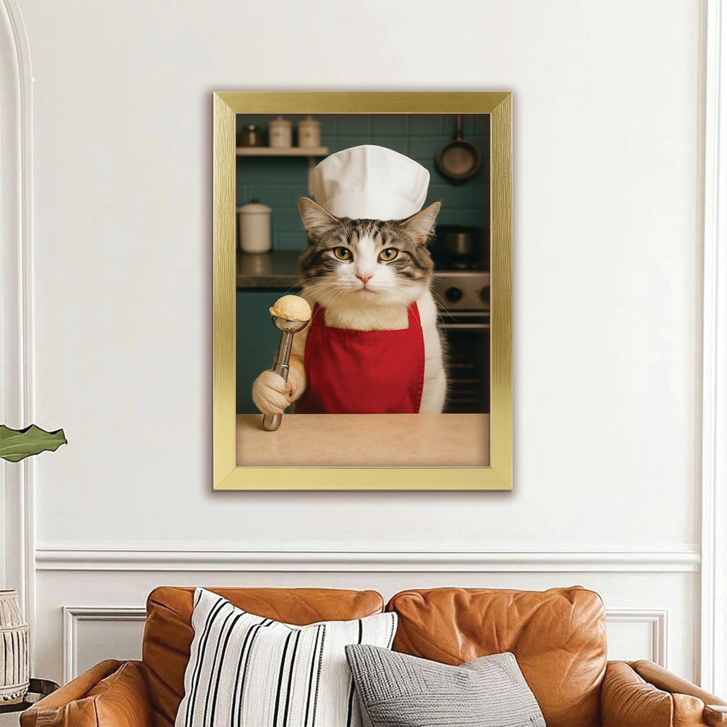 Custom Photo Cat Chef Canvas Framed Wall Art Gift For Cat Lovers