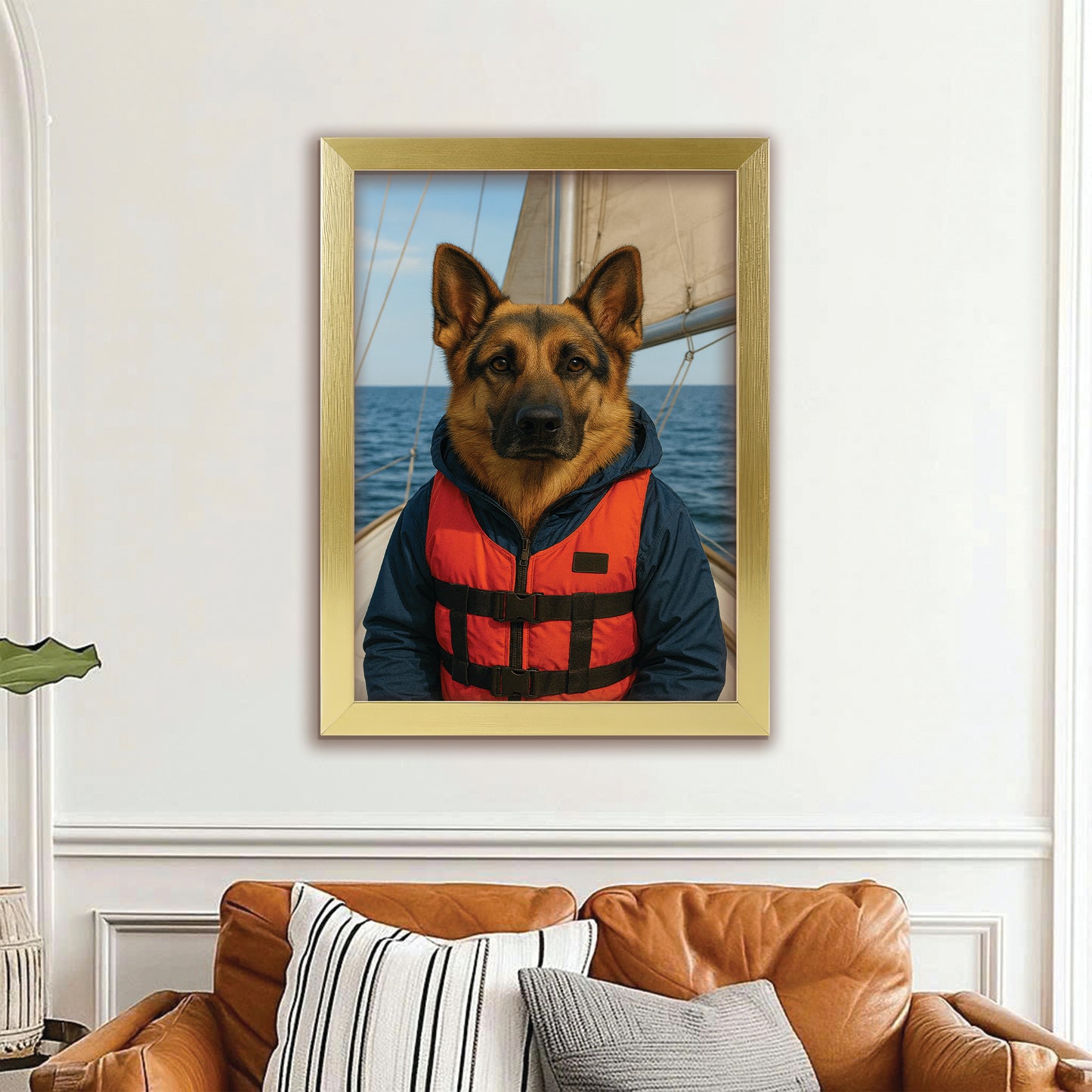 Custom Photo Sailor Dog Canvas Framed Wall Art Gift For Dog Lovers