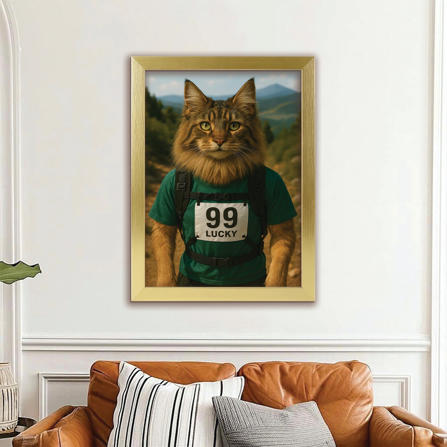 Custom Photo Trail Runner Cat Canvas Framed Wall Art Gift For Cat Lovers