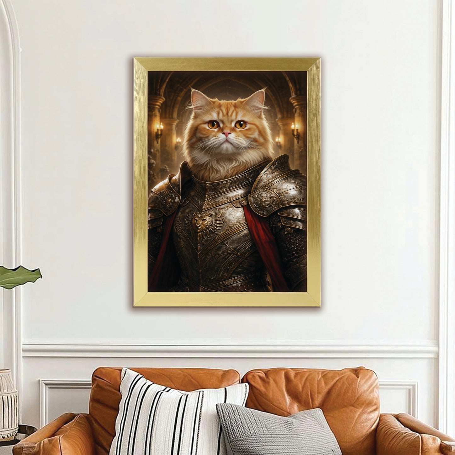 Custom Photo Royal Knight Cat Style 01 Canvas Framed Wall Art Gift For Cat Lovers