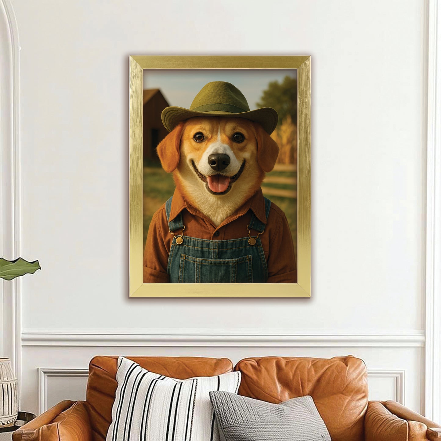 Custom Photo Farmer Farmhouse Dog Canvas Framed Wall Art