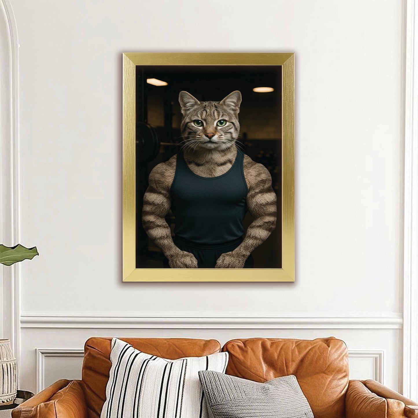 Custom Photo Body Builder Cat Canvas Framed Wall Art Gift For Cat Lovers