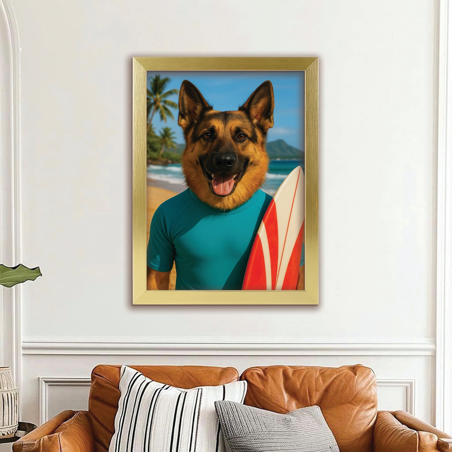 Custom Photo Surfer Beach Dog Canvas Framed Wall Art Gift For Dog Lovers