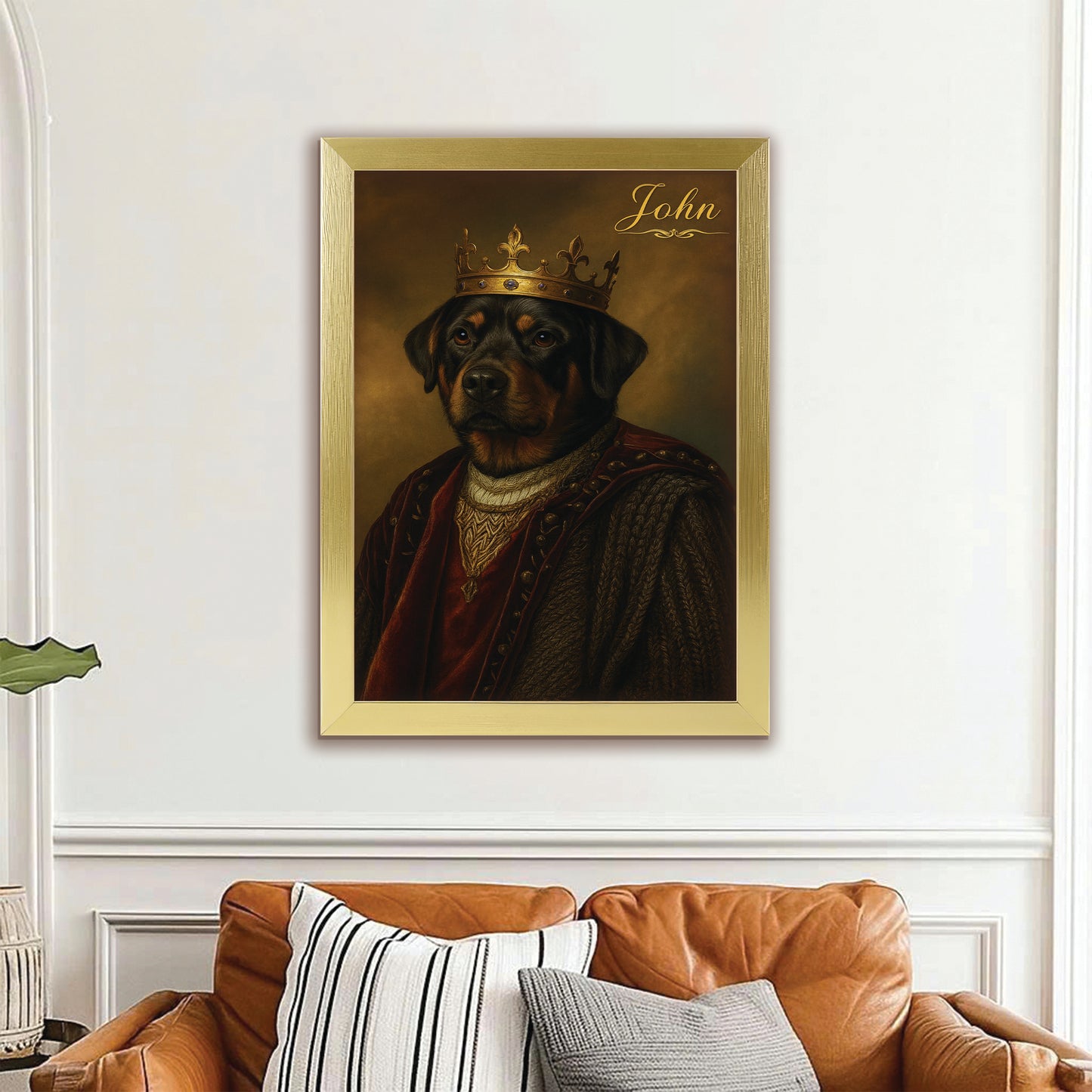 Custom Photo Crown King Dog Canvas Framed Wall Art Gift For Dog Lovers