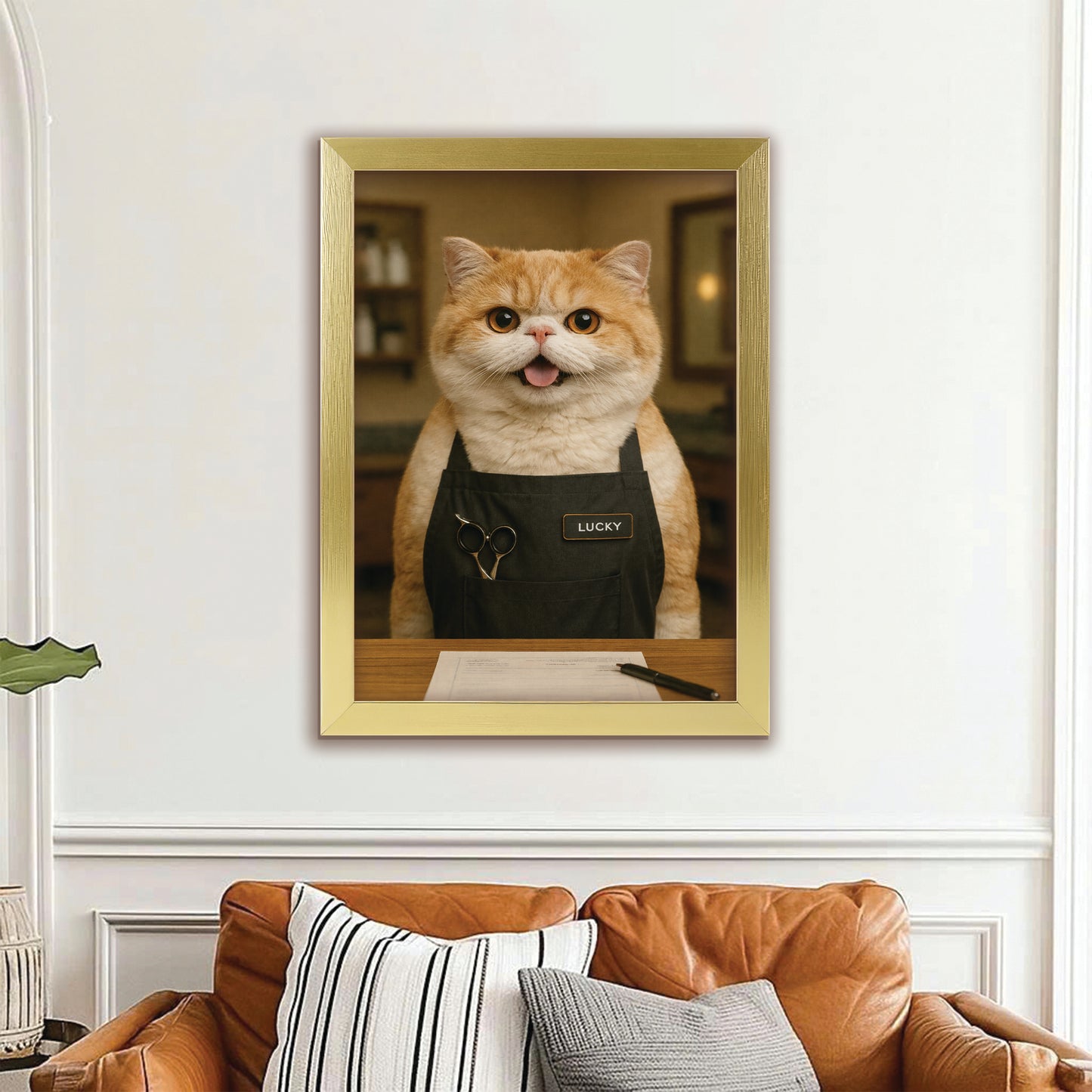 Custom Photo Groomer Cat Canvas Framed Wall Art Gift For Cat Lovers