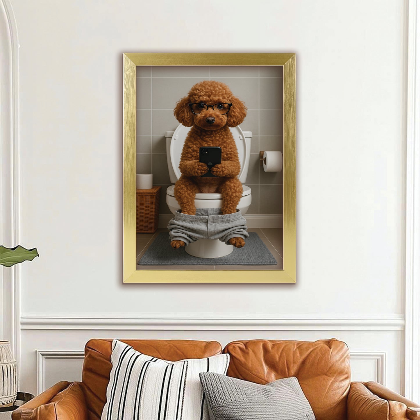 Custom Photo Dog Bathroom Style 15 Canvas Framed Wall Art Gift For Dog Lovers