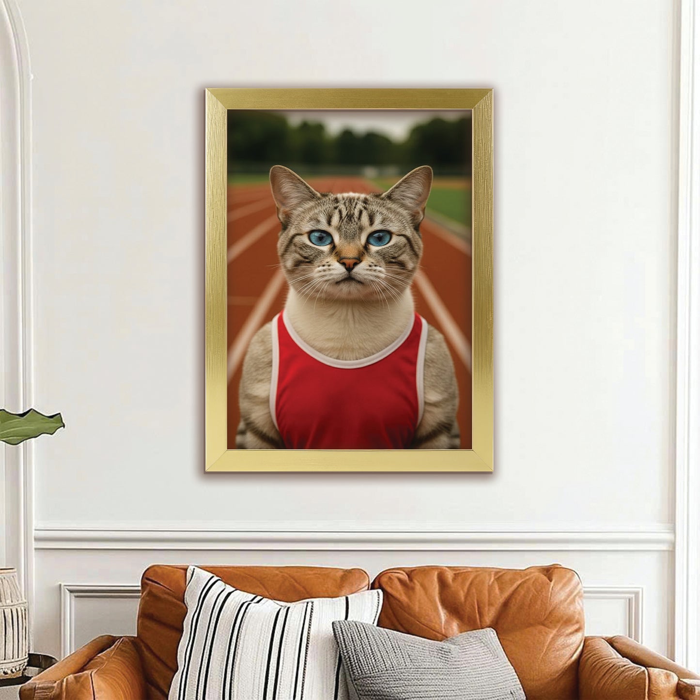 Custom Photo Runner Cat Canvas Framed Wall Art Gift For Cat Lovers