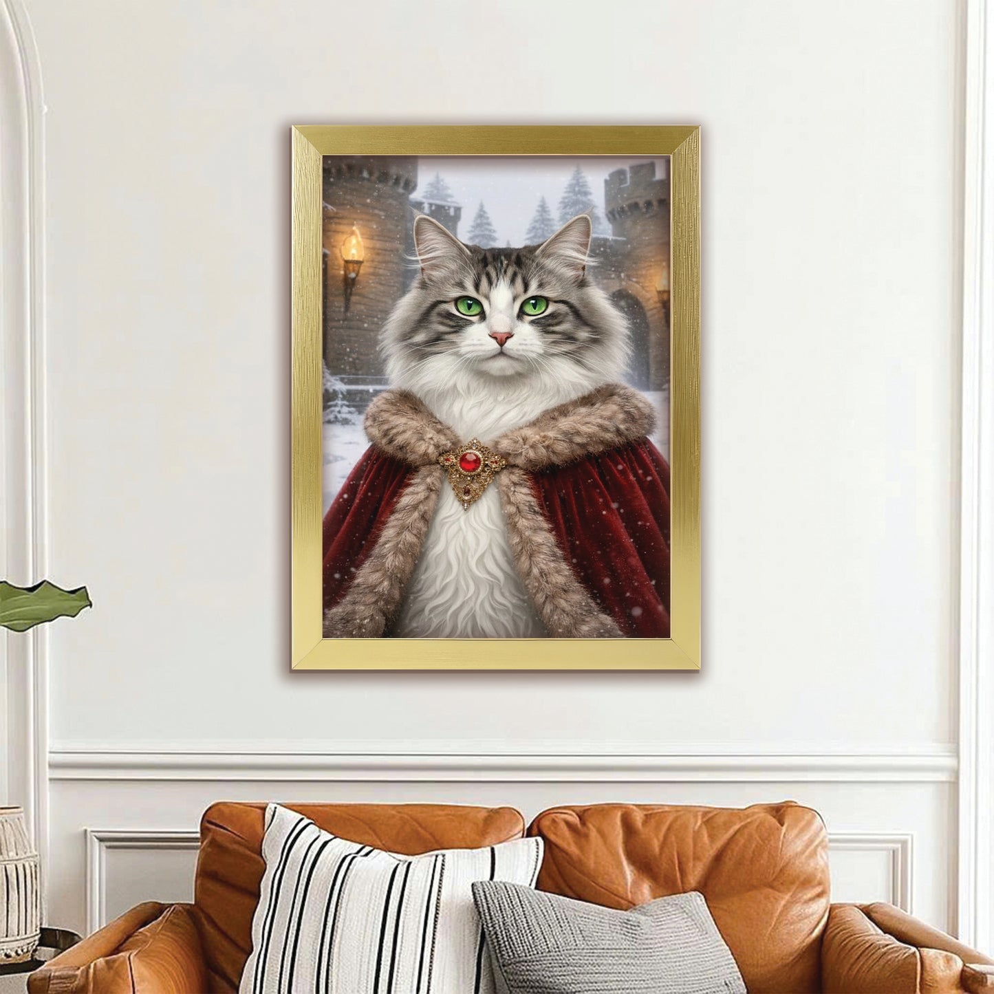 Custom Photo Winter King Royal Canvas Framed Wall Art Gift For Cat Lovers