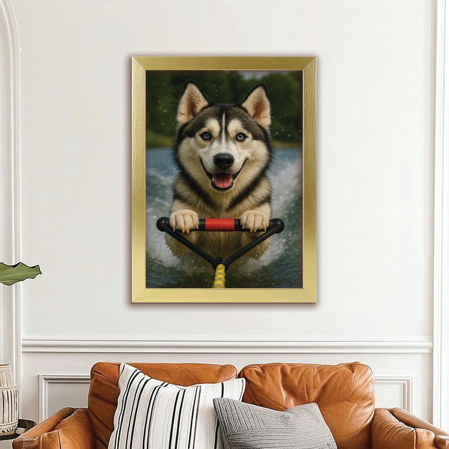 Custom Photo Water Ski Dog Canvas Framed Wall Art Gift For Dog Lovers