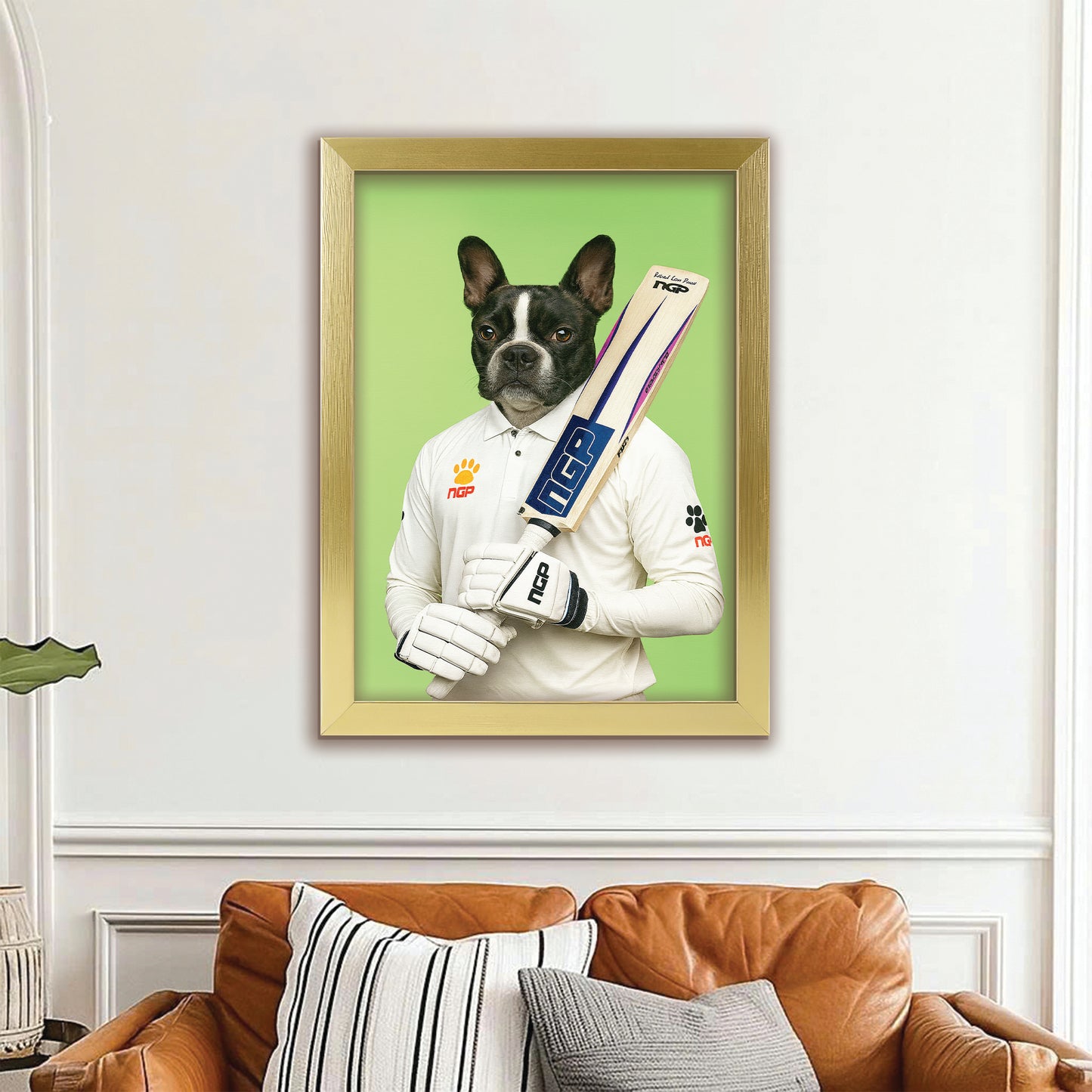Custom Photo Cricketer Dog Canvas Framed Wall Art Gift For Dog Lovers