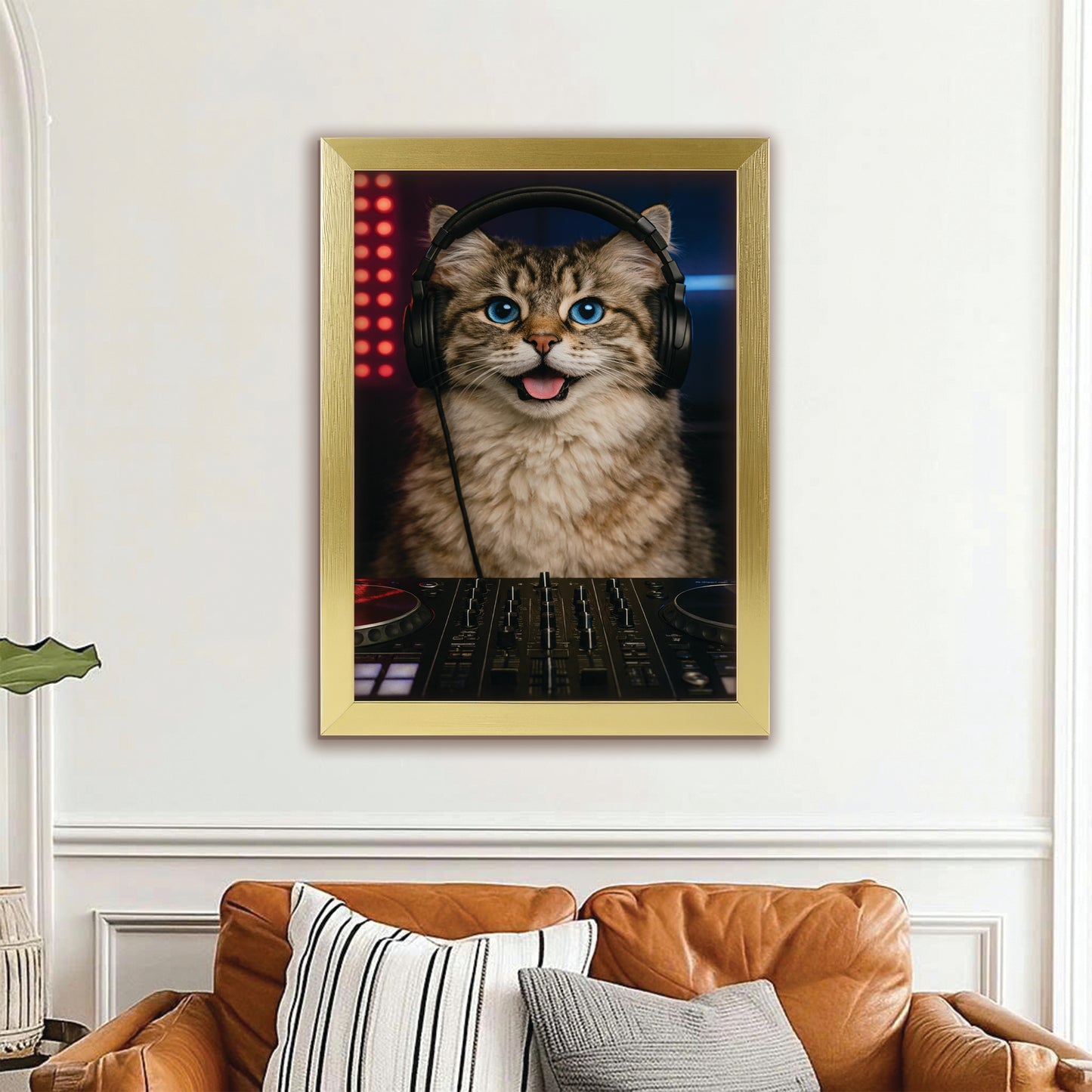 Custom Photo Dj Cat Canvas Framed Wall Art Gift For Cat Lovers
