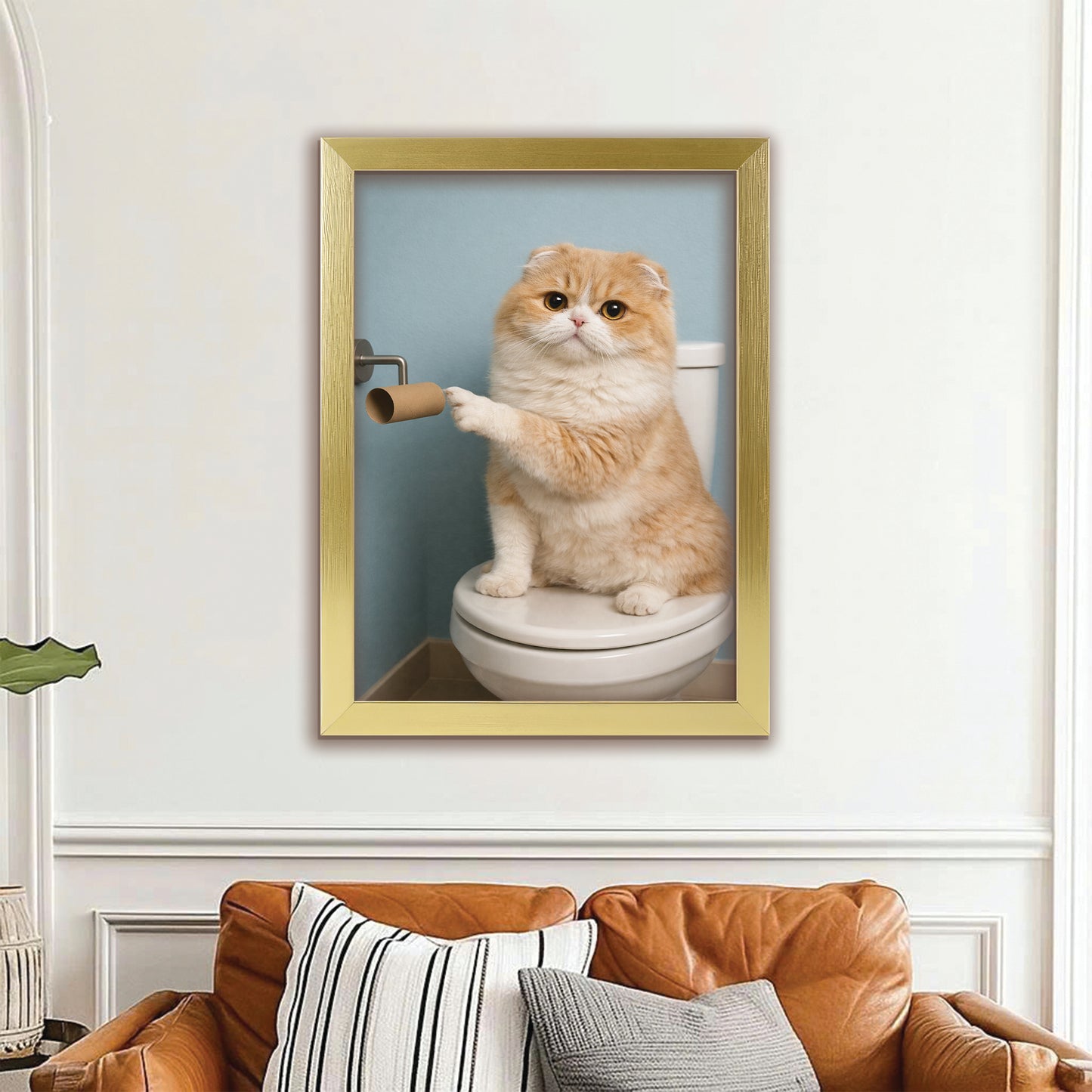 Custom Photo Cat Bathroom Style 33 Canvas Framed Wall Art Gift For Cat Lovers