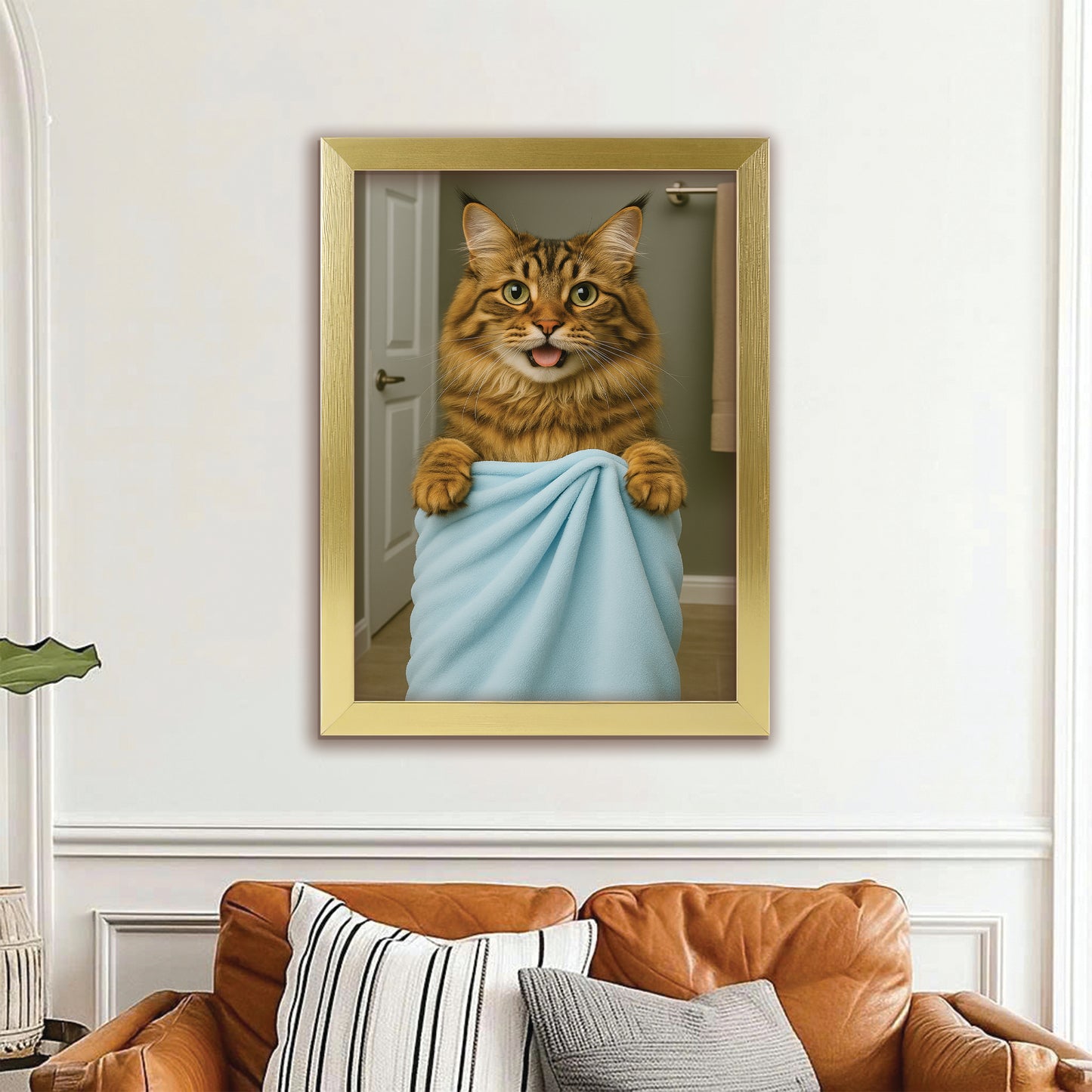 Custom Cat Photo In Bathroom Canvas Framed Wall Art Cat Lover Gifts
