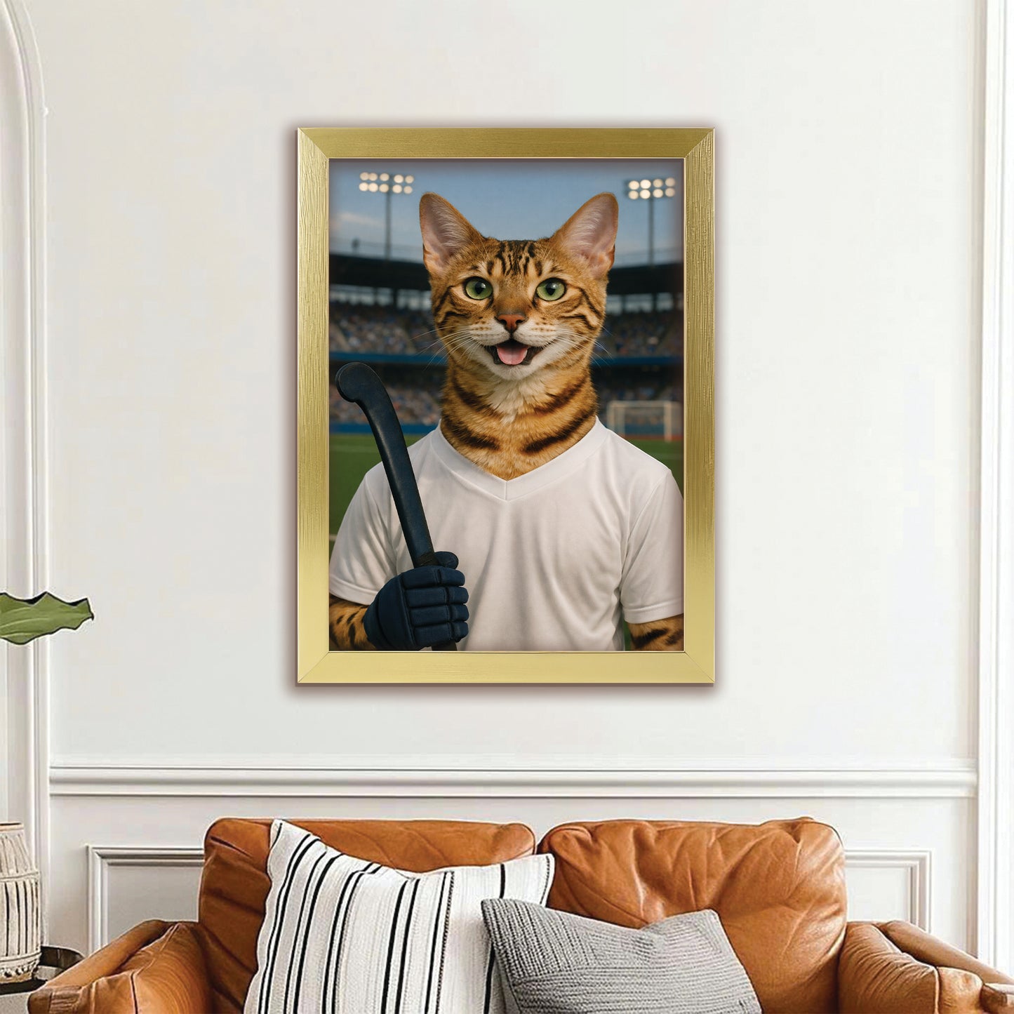 Custom Photo Field Hockey Cat Canvas Framed Wall Art Gift For Cat Lovers