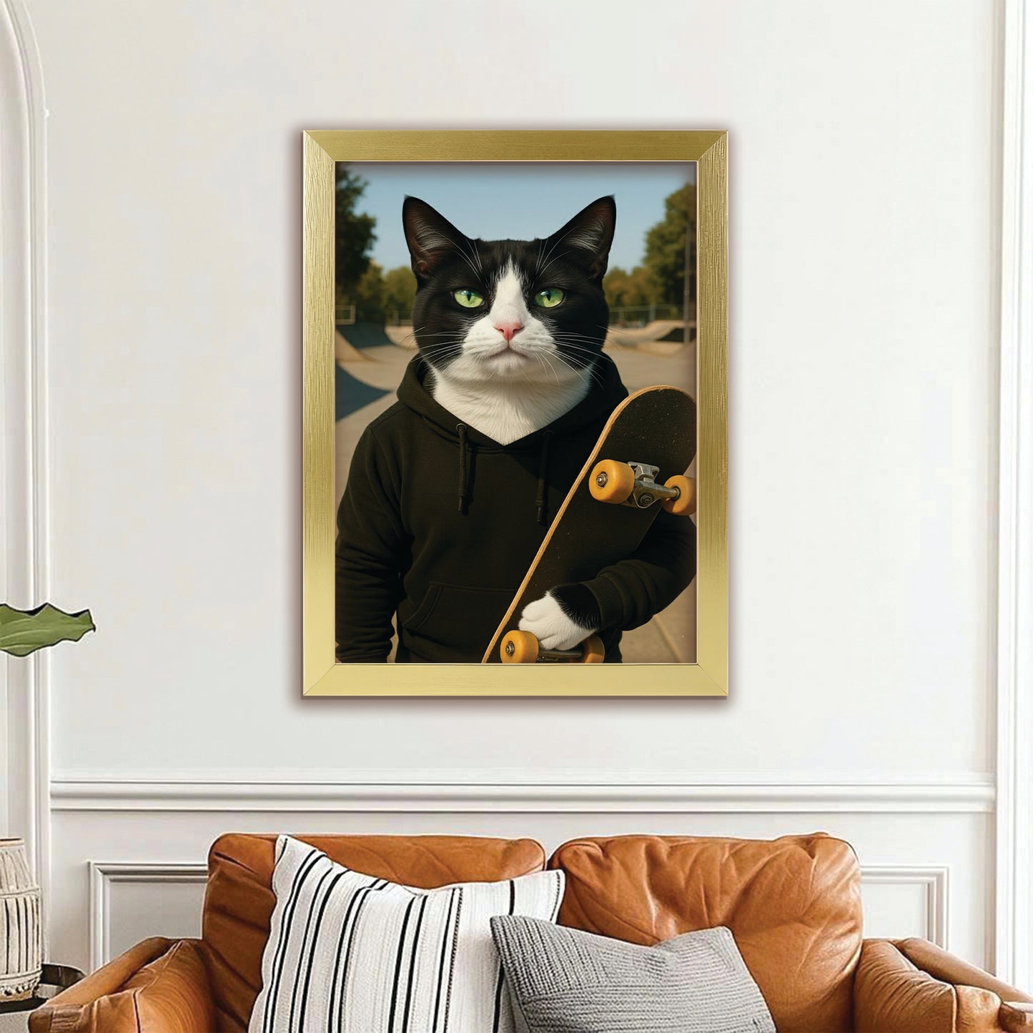 Custom Photo Skater Skateboard Canvas Framed Wall Art Gift For Cat Lovers