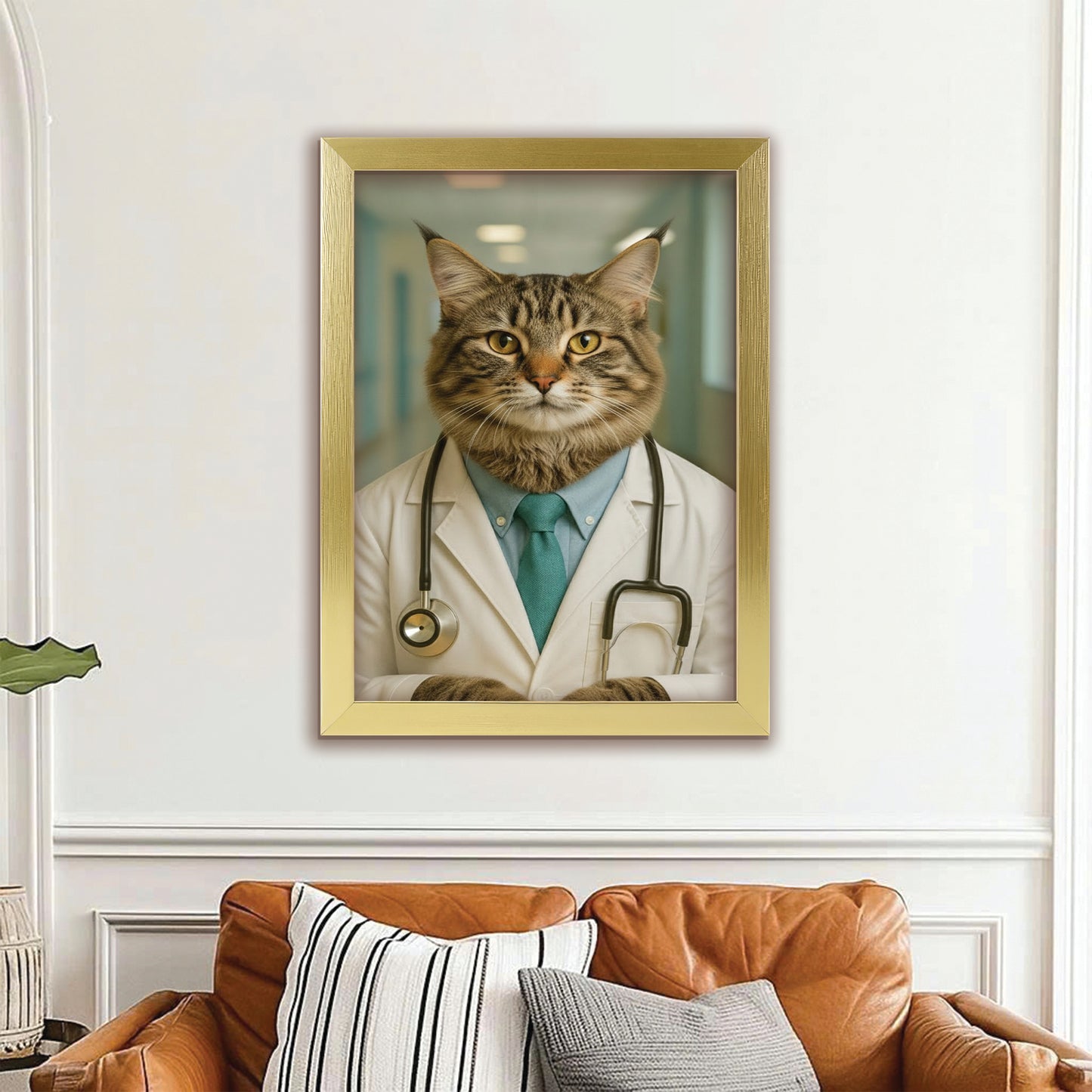 Custom Photo Doctor Cat Canvas Framed Wall Art Gift For Cat Lovers