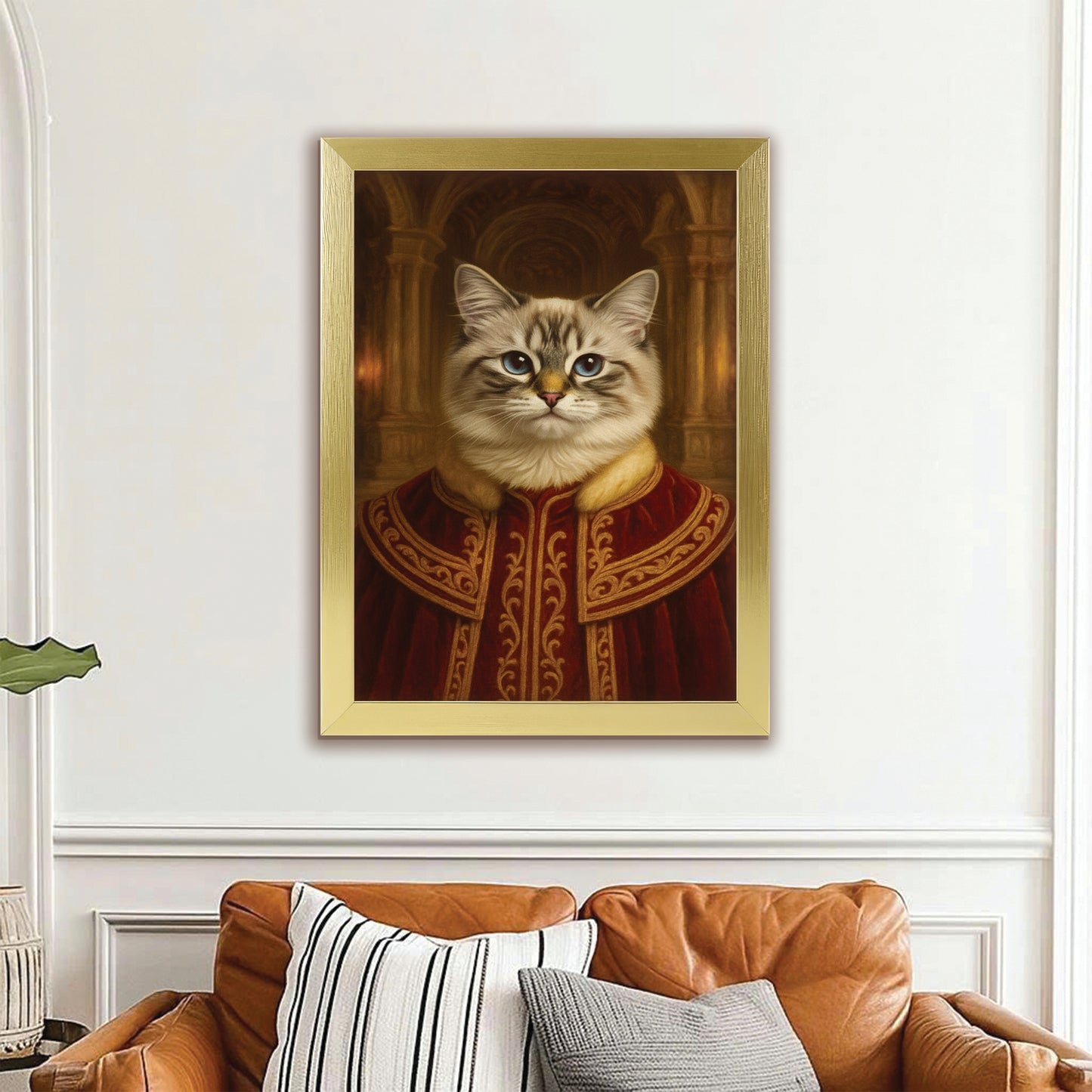 Custom Photo King Royal Cat Style 01 Canvas Framed Wall Art Gift For Cat Lovers