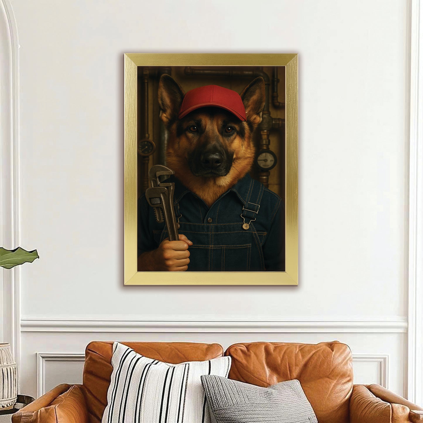 Custom Photo Plumber Dog Canvas Framed Wall Art Gift For Dog Lovers