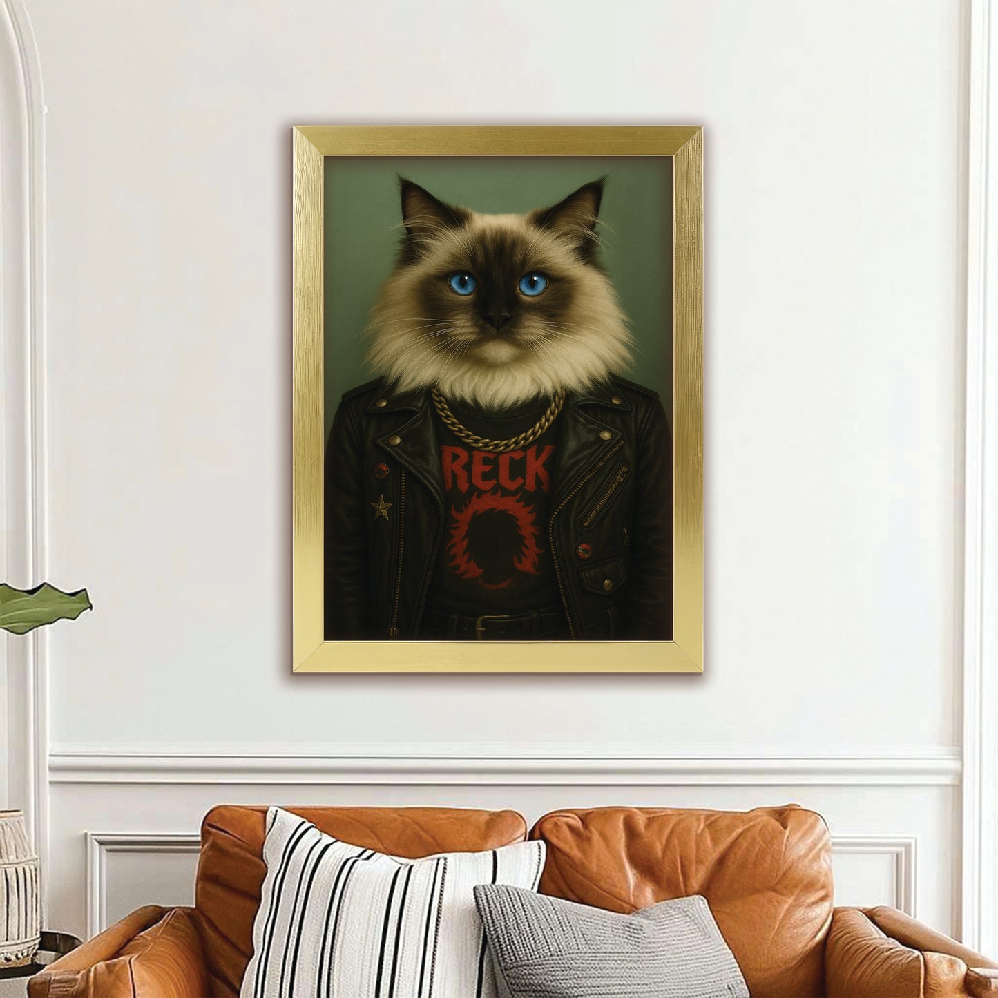 Custom Photo Rock n Roll Cat Canvas Framed Wall Art _ Gift For Cat Lovers